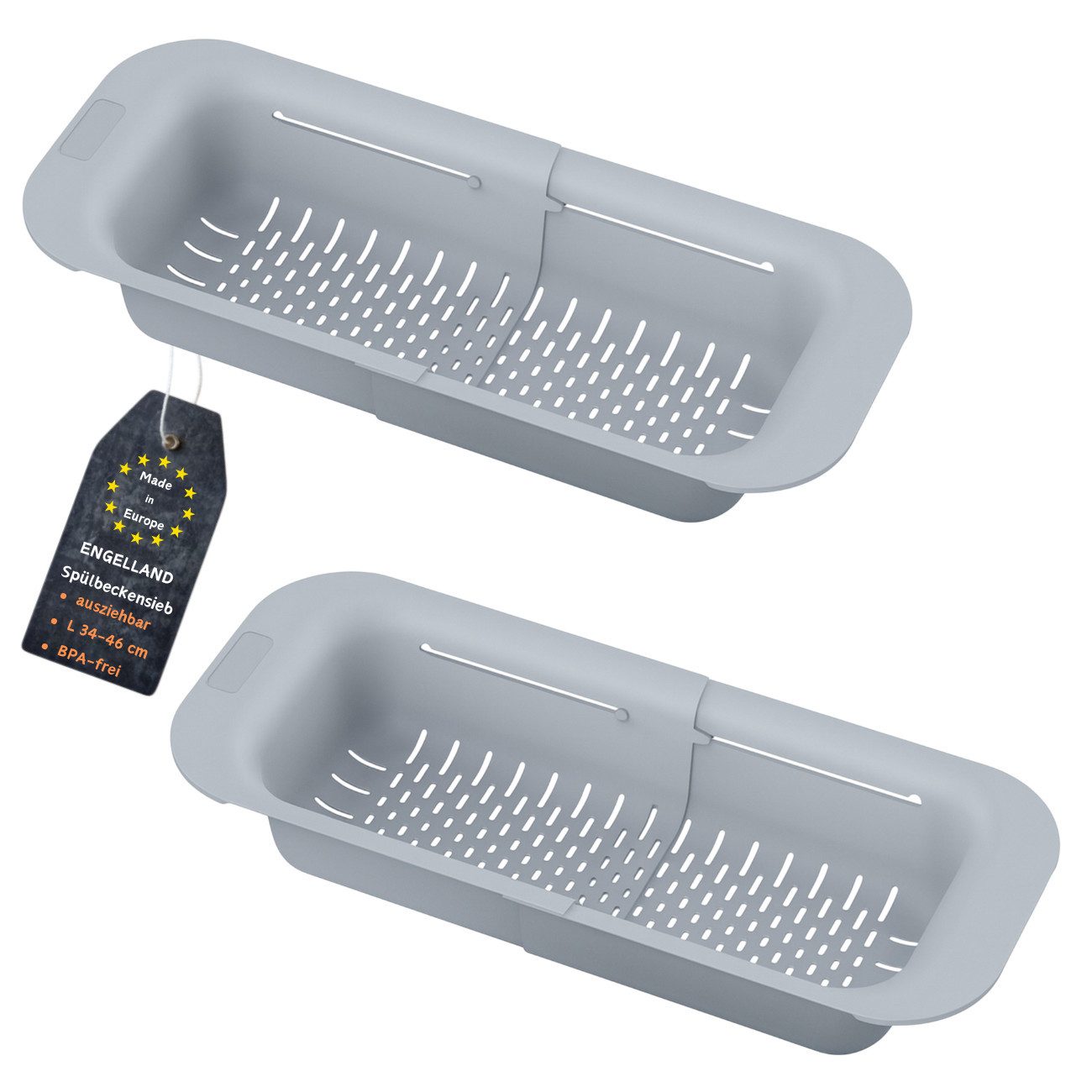 Engelland Küchensieb Ausziehbares Abtropfsieb für Spülbecken, Kunststoff, (Vorteils-Set, 2-St., lebensmittelecht), BPA-frei, flexibler Abtropfkorb, Nudelsieb, Seiher, robust, universell
