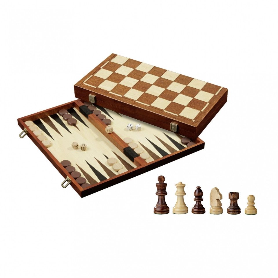 Philos Spiel, Schach-Backgammon-Dame-Set - Feld 30 mm - Randbeschriftung