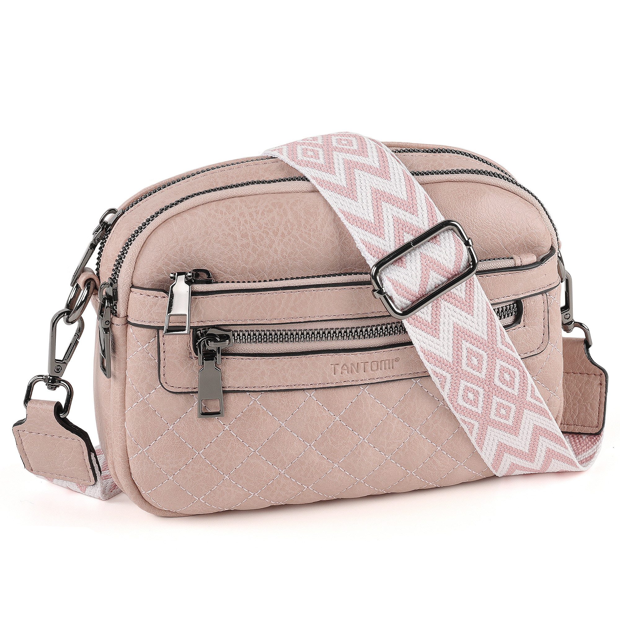 TANTOMI Schultertasche Umhängetaschen Damen, Crossbody Bag mit mehreren Fächern (Damen Handtasche mit Weich Breiter Gurt), Design mit mehreren Reißverschlüssen