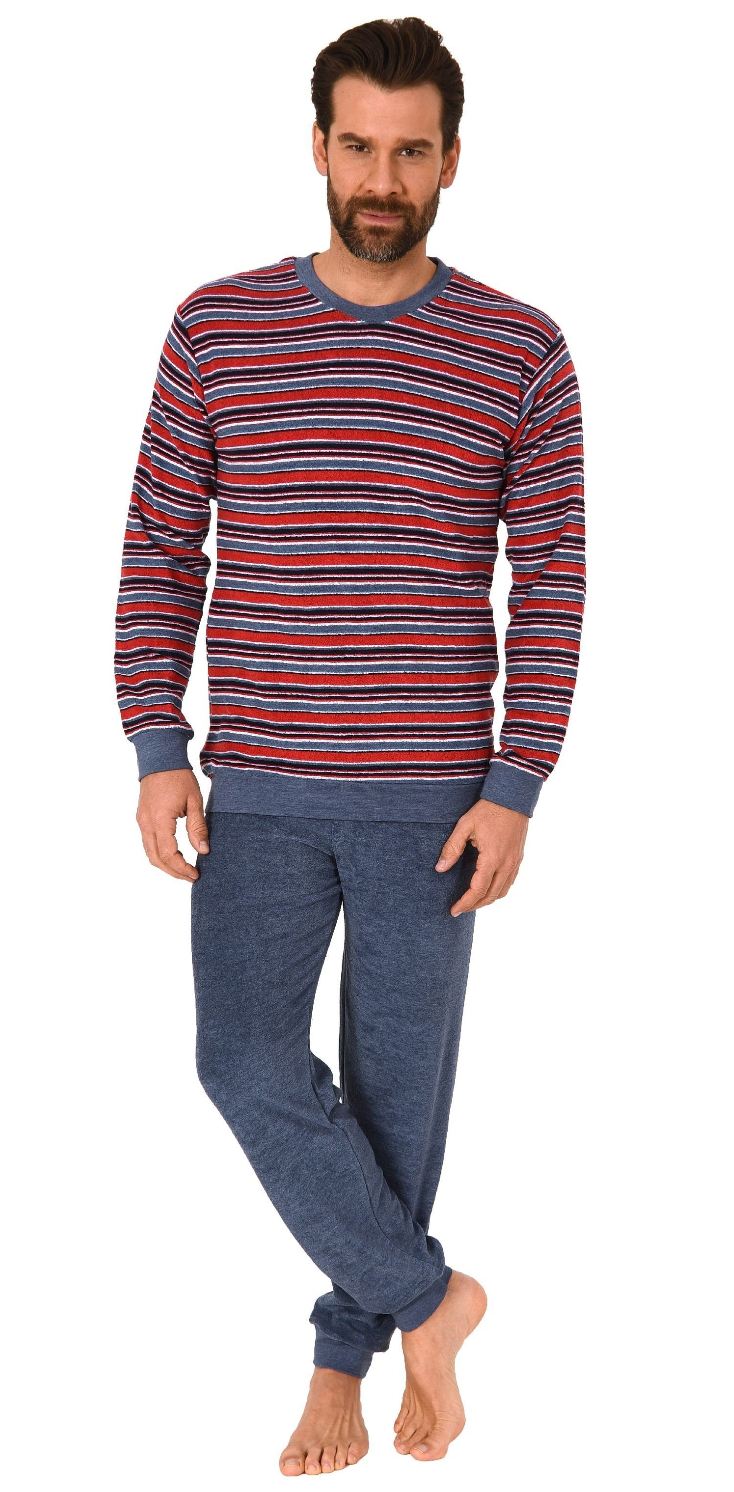 Normann Pyjama Herren Frottee Pyjama, Schlafanzug mit Bündchen in Streifeno günstig online kaufen