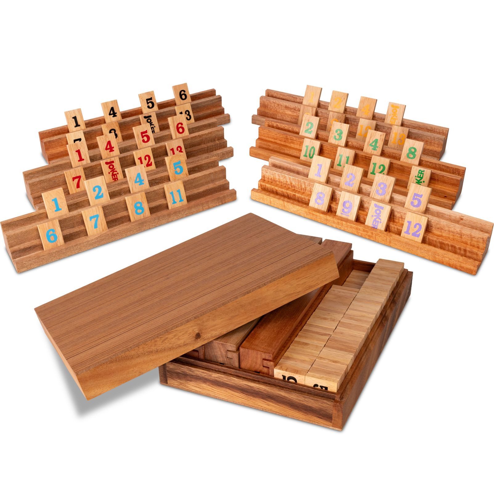 LOGOPLAY Spiel Rummy 6 im Holzkasten, Gesellschaftsspiel, Rummy für 6 Spieler – Edles Holzspiel im hochwertigen Holzkasten