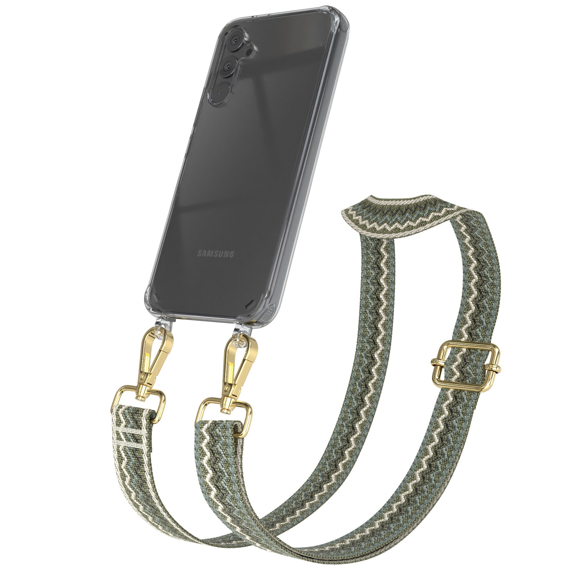 EAZY CASE Handykette Samsung Galaxy A34 Chain Eyelets Slim Neck Strap Set 6,6 Zoll, Verstellbarer Trageriemen Wave Case transparent DIY Gürteltasche Grün