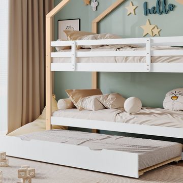 WISHDOR Etagenbett Kinderbett, Ausziehbares Baumhausbett, Treppe mit 4 Schubladen (mit Absturzsicherung und Kinderbettgitter, mit Lattenroste, 90x200cm&90x190cm), 90x200cm&90x190cm, Ohne Matratze