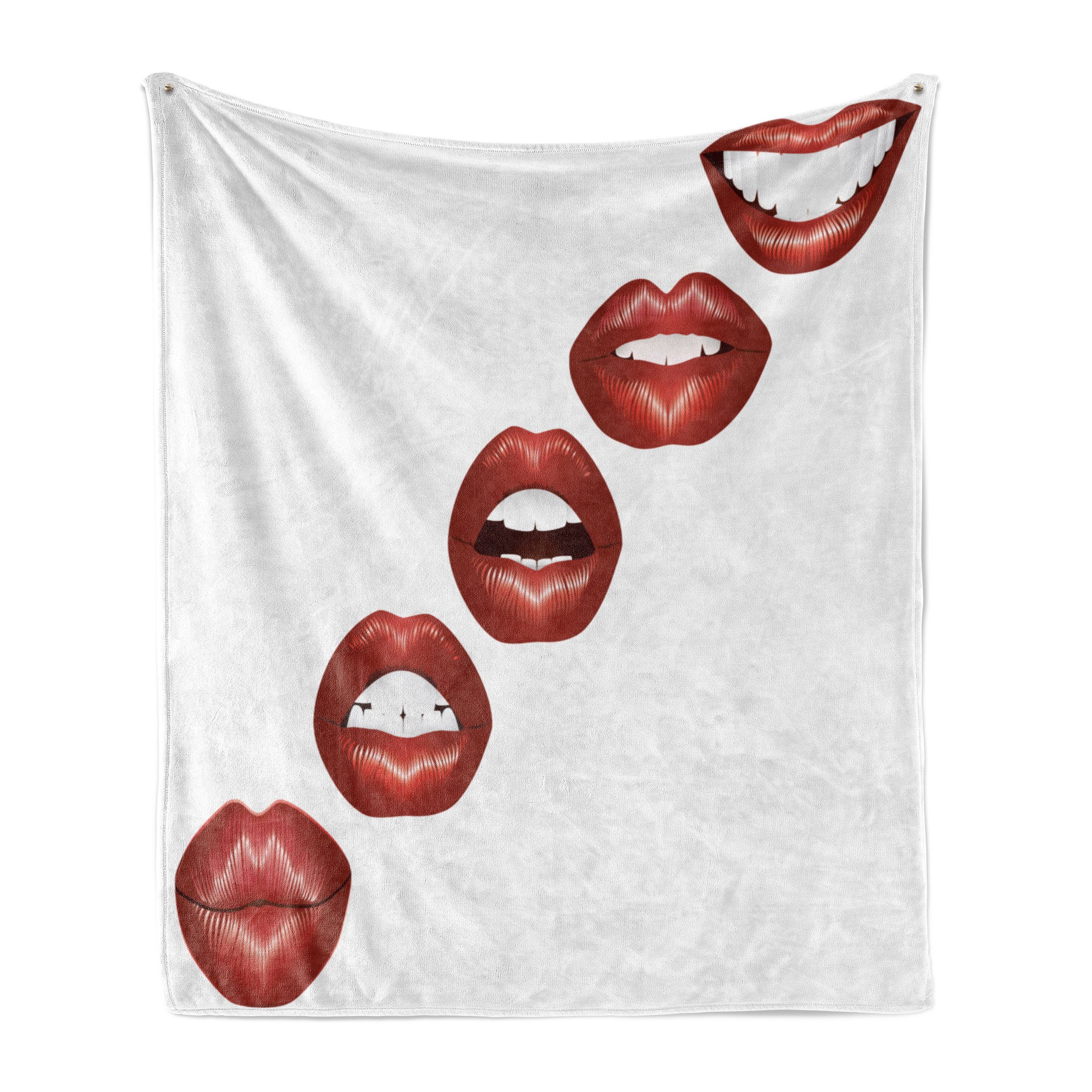 Innen- Lippen vollen für Gemütlicher roten Abakuhaus, den Wohndecke Vivid Plüsch Lippen Feminine Außenbereich, und