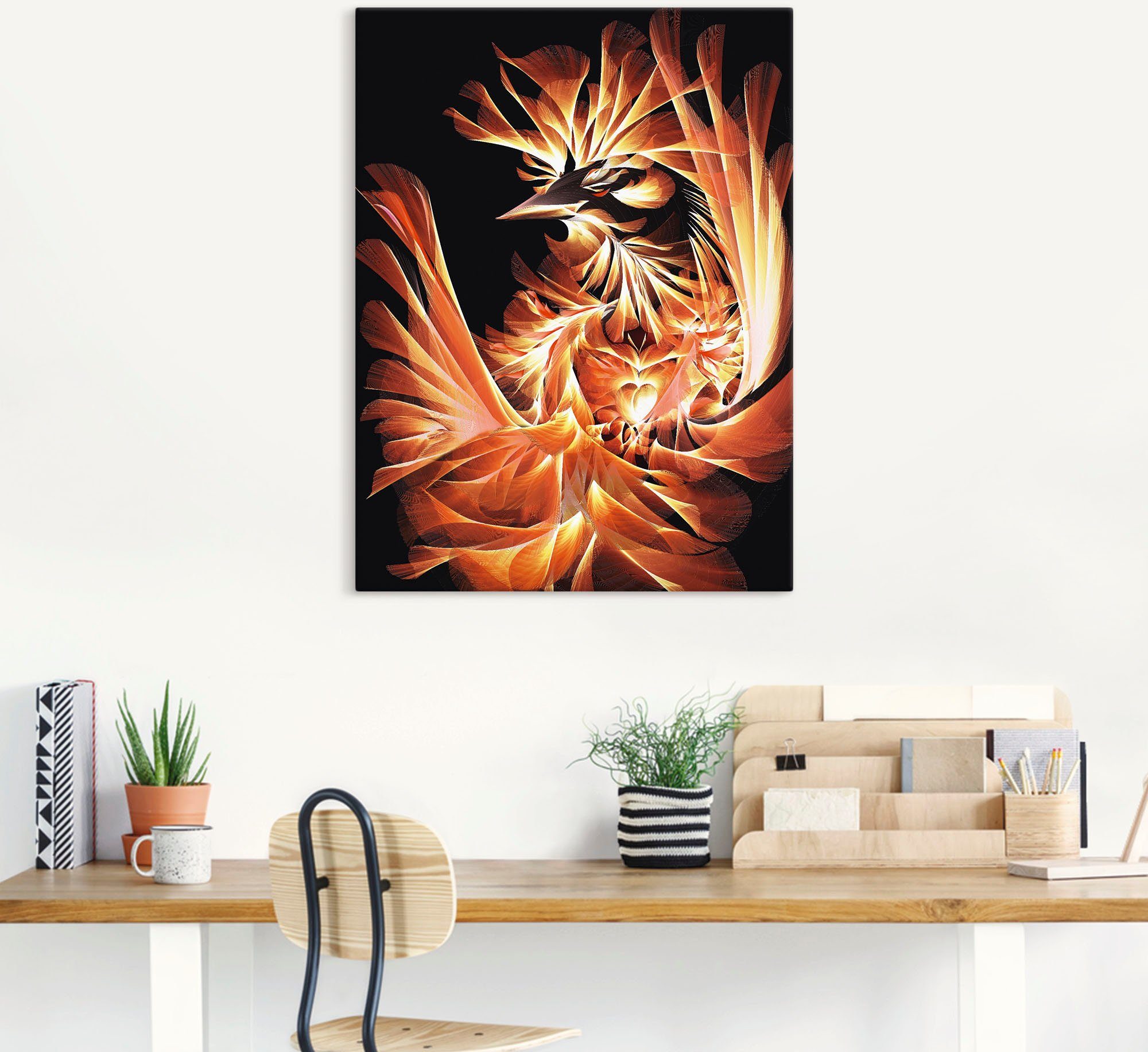 in versch. Feuervogels, Artland Poster des Fantasy Animal Alubild, Größen Leinwandbild, Wandbild oder Geburt (1 als St), Wandaufkleber