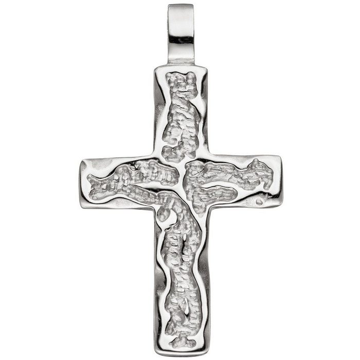 Schmuck Krone Kettenanhänger Anhänger Kreuz gehämmert aus 925 Sterling Silber Kreuzanhänger Silberkreuz Silber 925