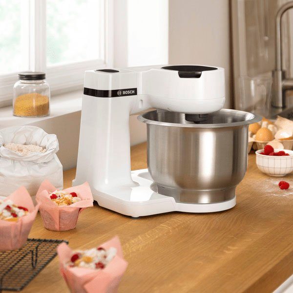 BOSCH Küchenmaschine Serie 2 MUMS2EW00, Edelstahlschüssel, weiß, 700 W, 3,8 l Schüssel, Planetenrührwerk, Knethaken/Schlag-/Rührbesen Edelstahl, 4 Stufen – Bild 4 von 5