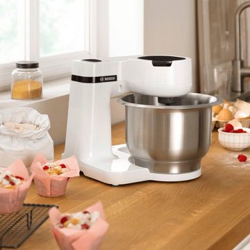 BOSCH Küchenmaschine MUMS2EW00 MUM Serie 2, 700 W, 3,8 l Schüssel, vielseitig einsetzbar, Patisserieset Edelstahl, weiß