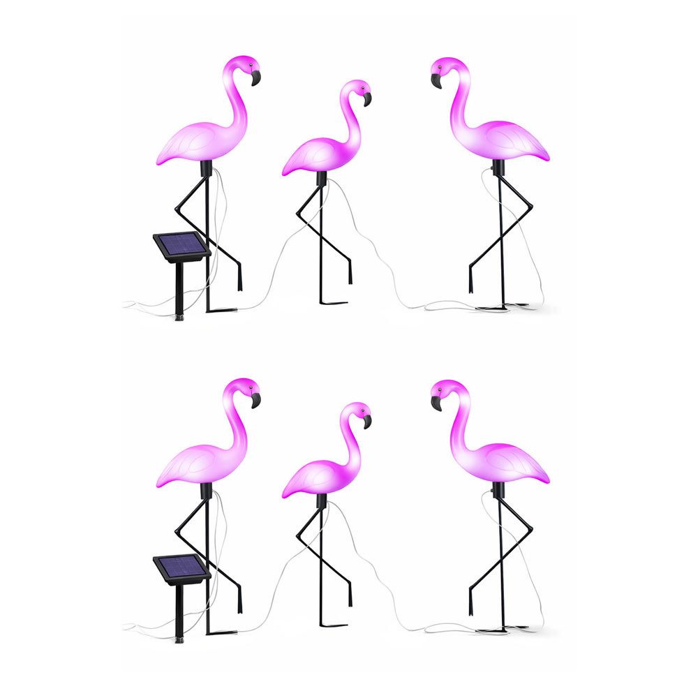 Haushalt International LED Solarleuchte, LED-Leuchtmittel fest verbaut, Warmweiß, 6x Solar Steckleuchte Gartenfigur LED Deko Flamingo