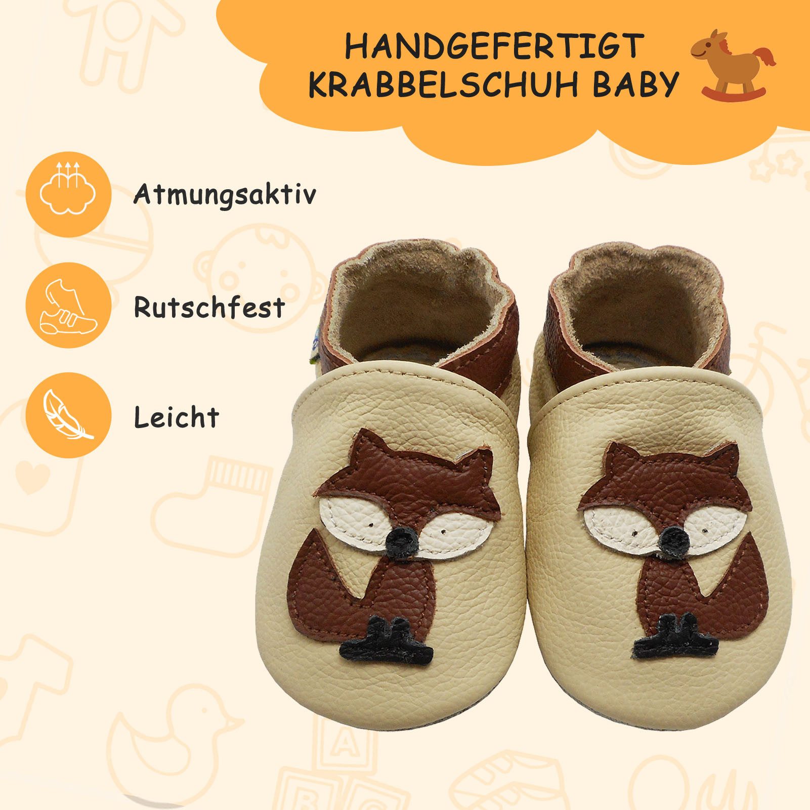 Yalion Yalion Leder Baby-Lauflernschuhe, weich, rutschfest, handgefertigt Krabbelschuh Baby Schuh aus echtem Leder,Barfußgefühl & rutschfester Sohle – Bild 2 von 5