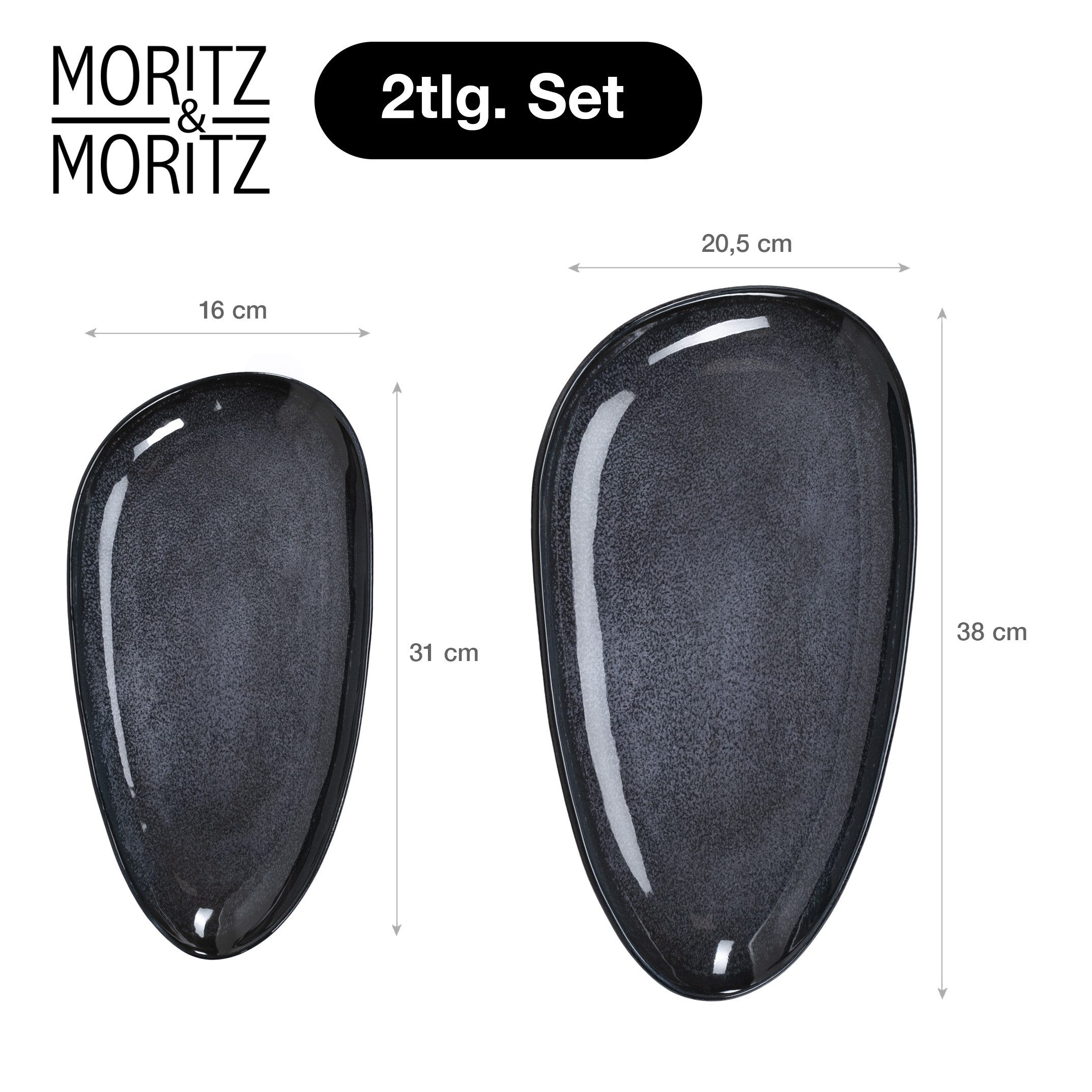 Moritz & Moritz Servierplatte VIDA 2x Servierteller Blau, Porzellan, (Set, 2-tlg., Set), Spülmaschinengeeignet
