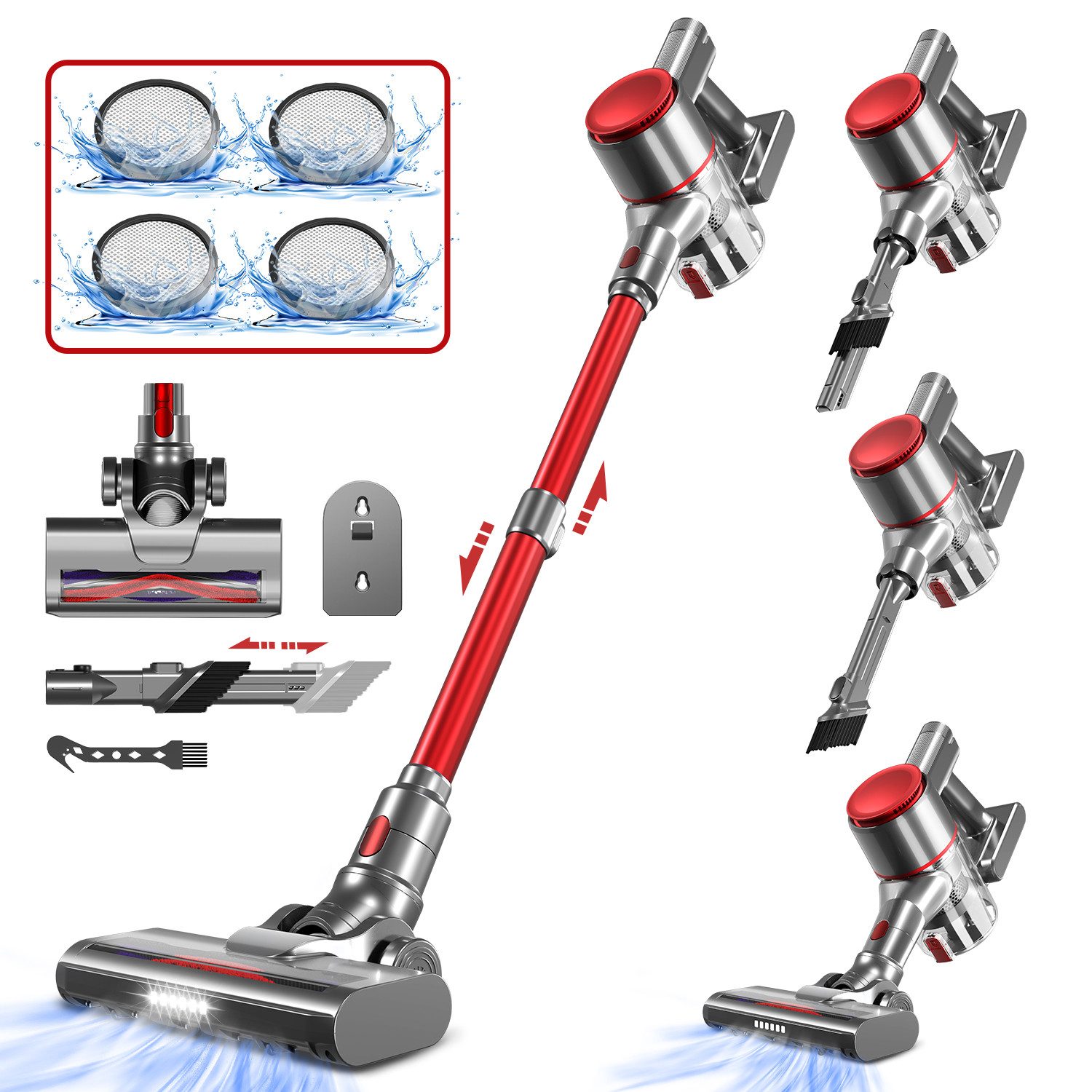 Adormii Akku-Hand-und Stielstaubsauger Akku Staubsauger 40000Pa/55Min/500W, Staubsauger Kabellos, 500,00 W, 1.5L Staubbehälter, beutellos, HEPA×4,Vacuum Cleaner,Staubsauger für Tierhaare,Teppich und Hartboden