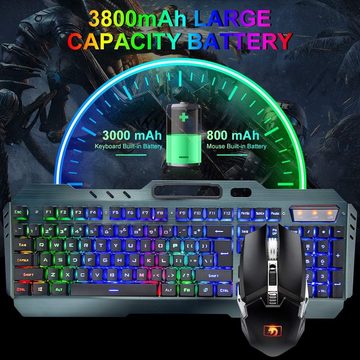 MAMBASNAKE Gaming 2,4 G wiederaufladbare 3800 mAh große Kapazität Tastatur- und Maus-Set, Mit GamingTastatur 2400DPI 7-Farben-AtmungsHintergrundbeleuchtete Maus