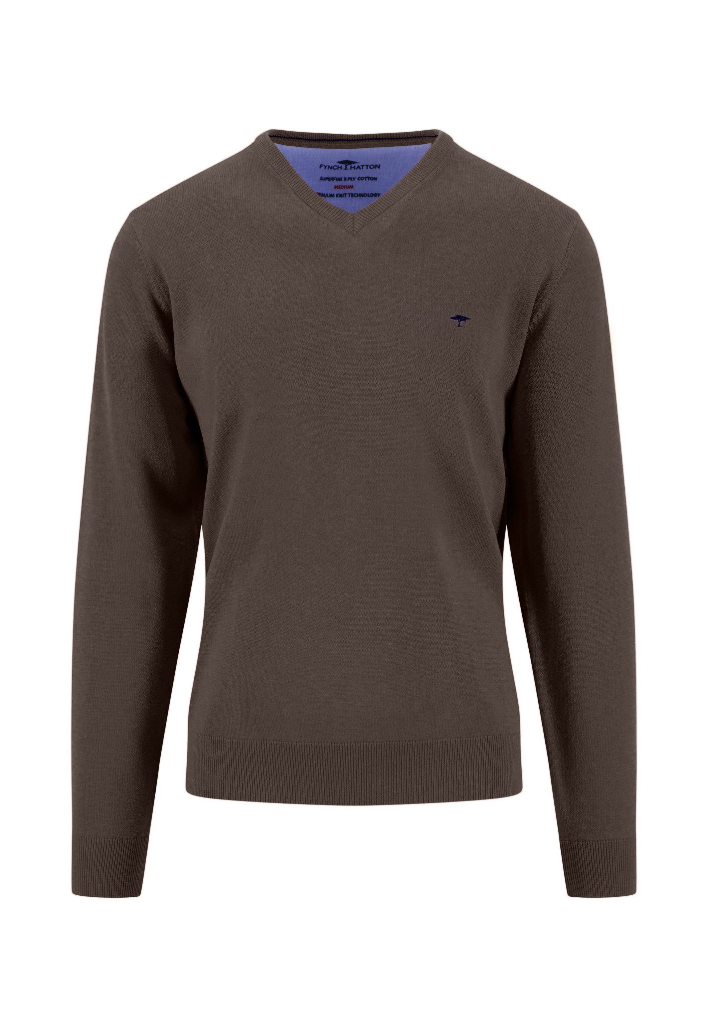 FYNCH-HATTON Strickpullover V-Neck, Superfine dark chocolate