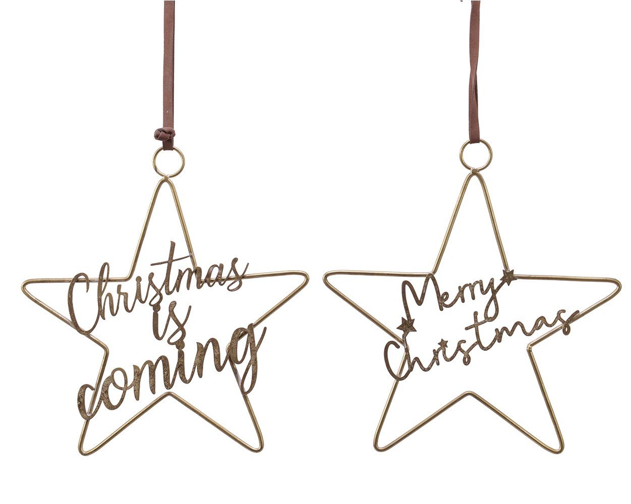 Decoris season decorations Christbaumschmuck, Weihnachtsanhänger Metall Stern mit Schriftzug 33cm gold, 1 Stück sort