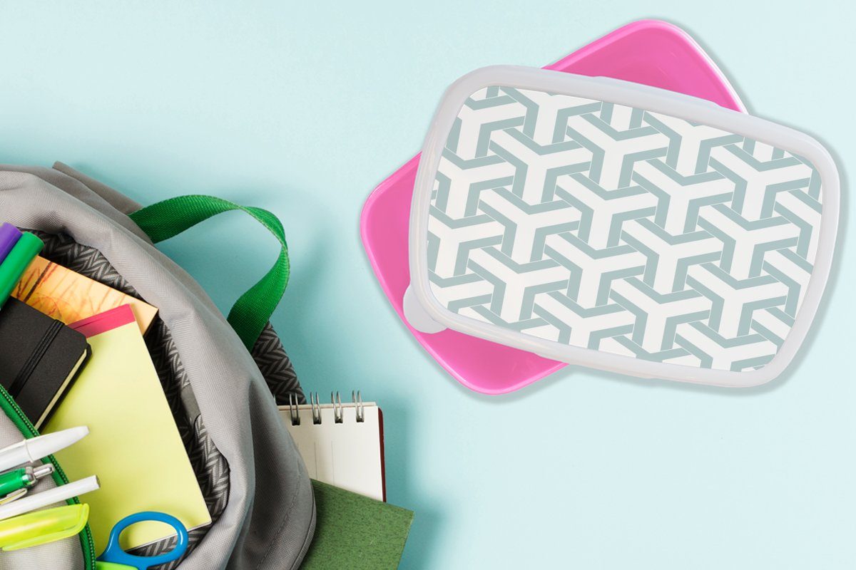 MuchoWow Lunchbox Gestaltung - Snackbox, (2-tlg), Linie Kunststoff rosa - für Mädchen, Muster, Kinder, Erwachsene, Brotbox Kunststoff, Brotdose
