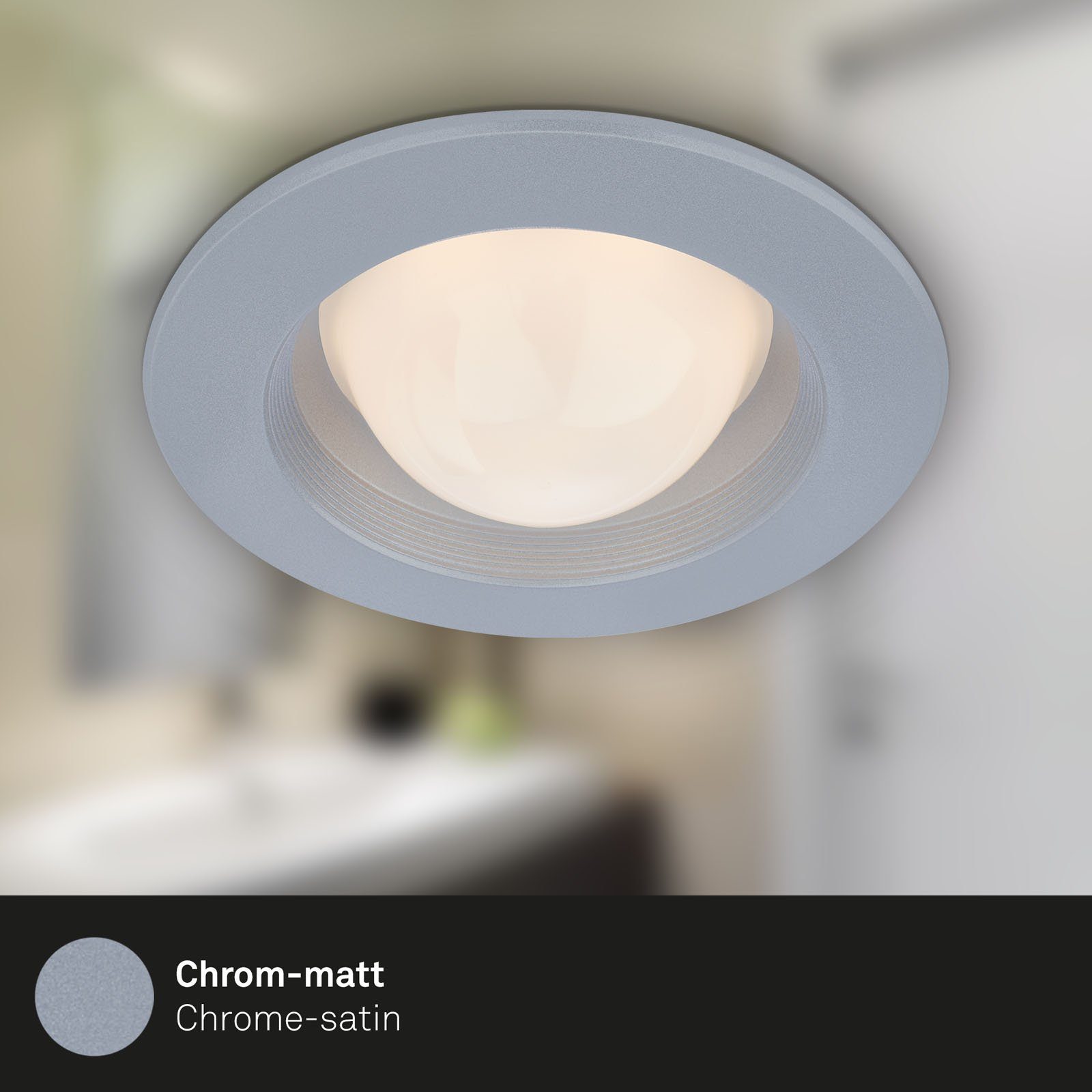 chrom-matt, Einbauleuchte LED Warmweiß, lm verbaut, Warmweiß 3000K, 3er 260 fest 7056-034, Briloner Leuchten  3W LED IP44, Set,