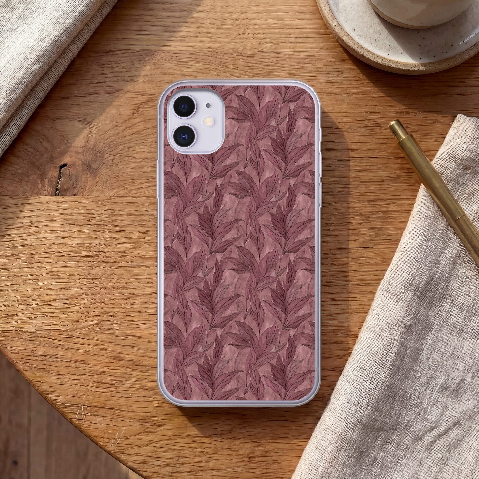 MuchoWow Handyhülle für Apple iPhone 11 Blätter - Muster - Lila, Smartphone-Bumper, Print, Handy Schutzhülle Dünn