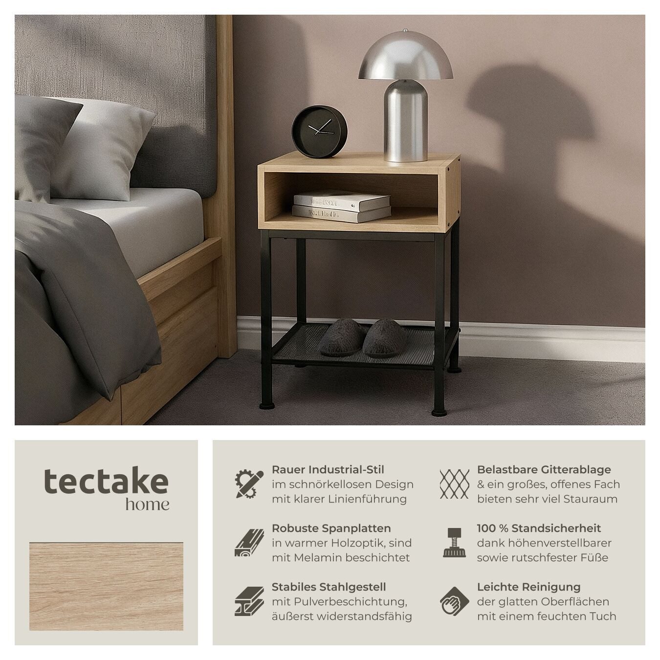 tectake Nachttisch Beistelltisch Harlow 40,5x40,5x59cm (1-St., günstig online kaufen
