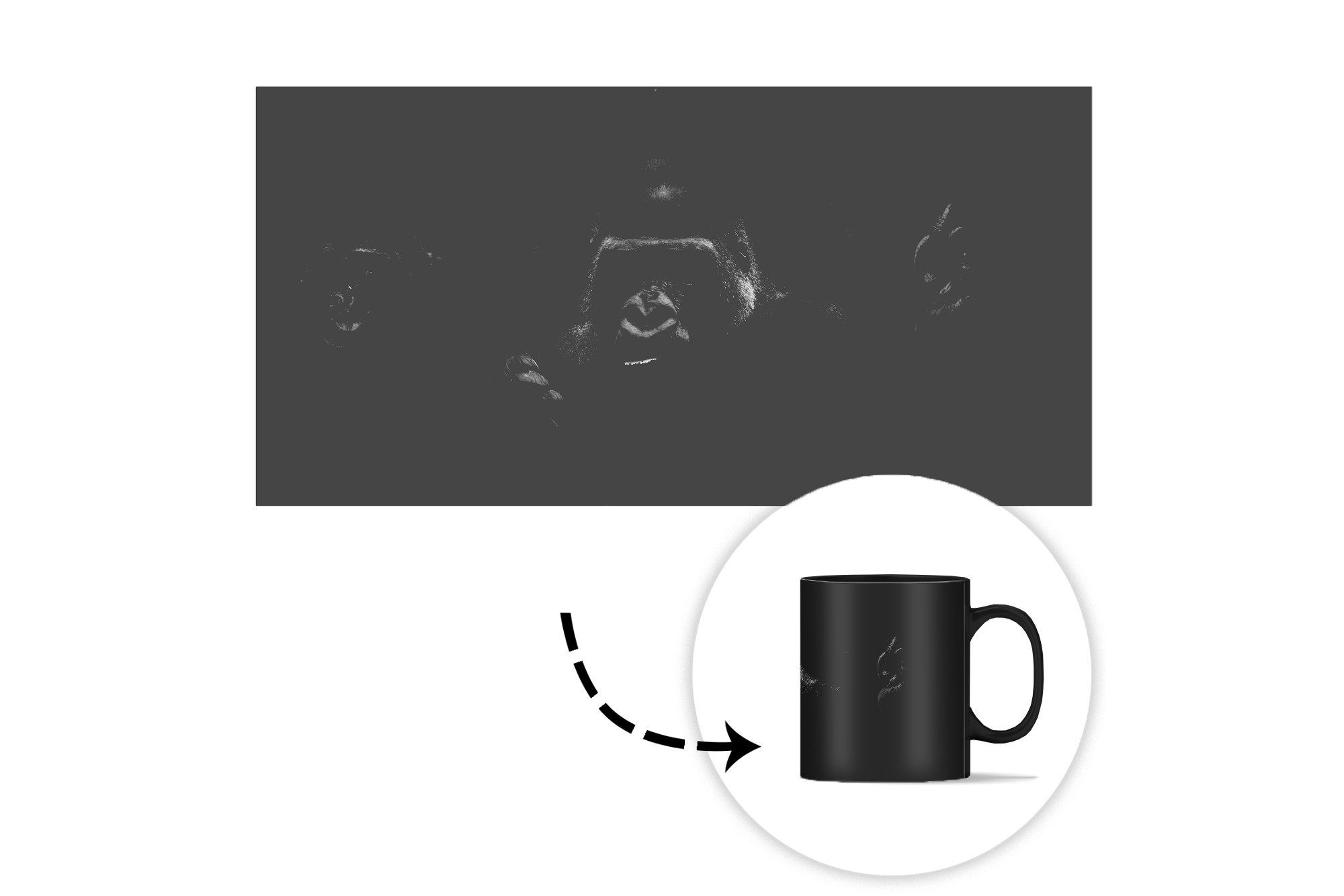 schwarz Teetasse, Panorama Dschungel Tasse im Zaubertasse, Gorillas Kaffeetassen, weiß, Geschenk Farbwechsel, Keramik, und mit MuchoWow -
