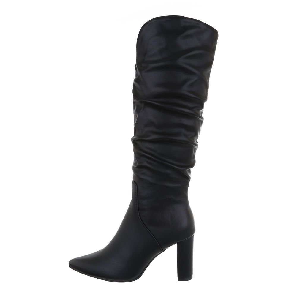 Ital-Design Damen Stiefel Blockabsatz High-Heel Stiefel in Schwarz