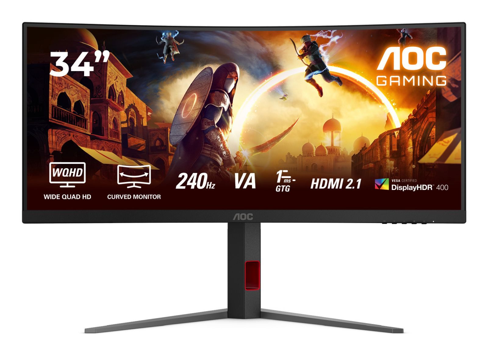 AOC 86,4cm (34) CU34G4Z 21:09 2xHDMI+DP+USB Curved TFT-Monitor (3440 x 1440 px, Wide Quad HD, 1 ms Reaktionszeit, 240 Hz, Fast VA, Curved, HDR, Kopfhörerbuchse, Höhenverstellbar)