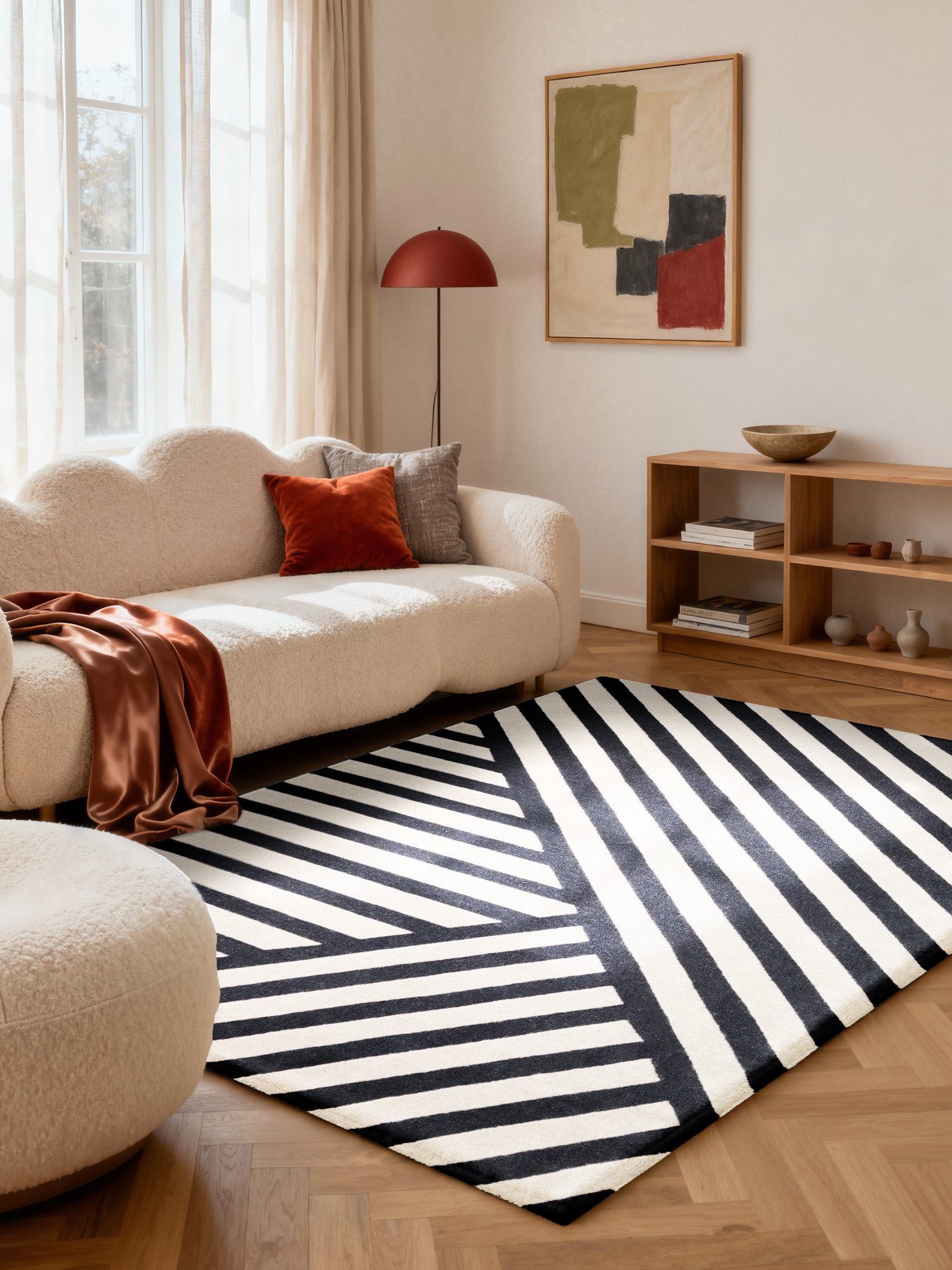 ELLE DECORATION Wollteppich Noir, rechteckig, Höhe: 12 mm, Wolle, Natur, Wohnzimmer, Schlafzimmer, Modern, Geometrisch, Streifen