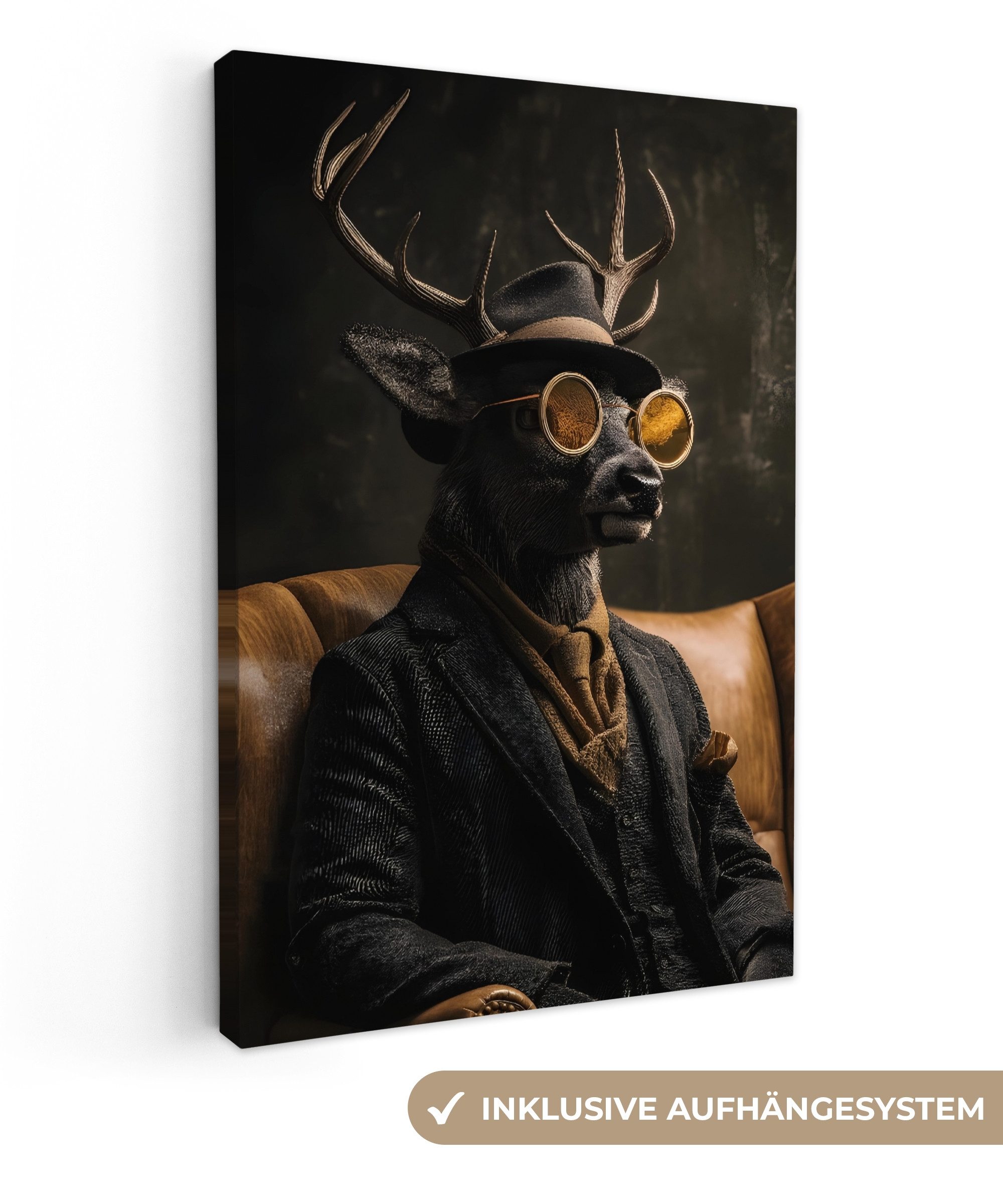 OneMillionCanvasses® Leinwandbild Hirsche - Sonnenbrille - Schwarz - Anzug, günstig online kaufen