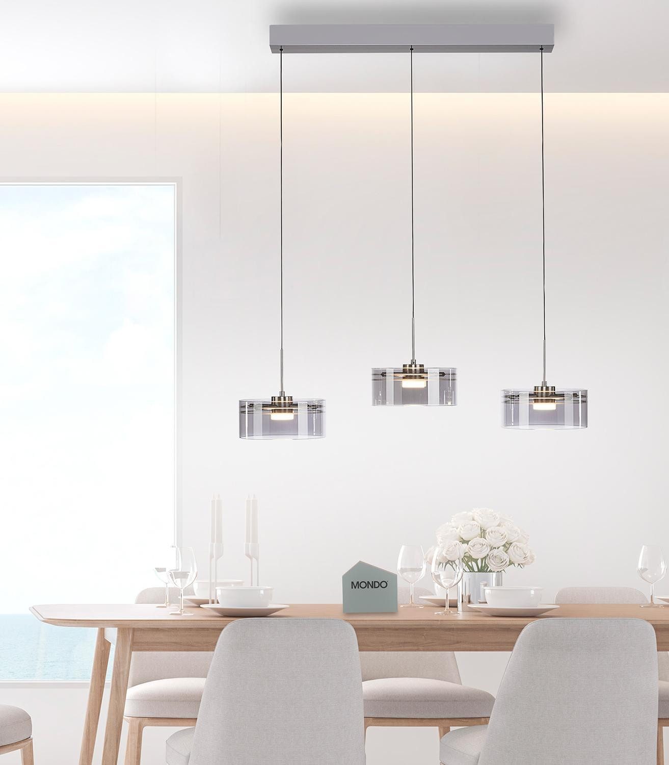 MONDO LED Pendelleuchte KARENA, 3-flammig, Rauchfarben, Stahlgrau, Metall, günstig online kaufen