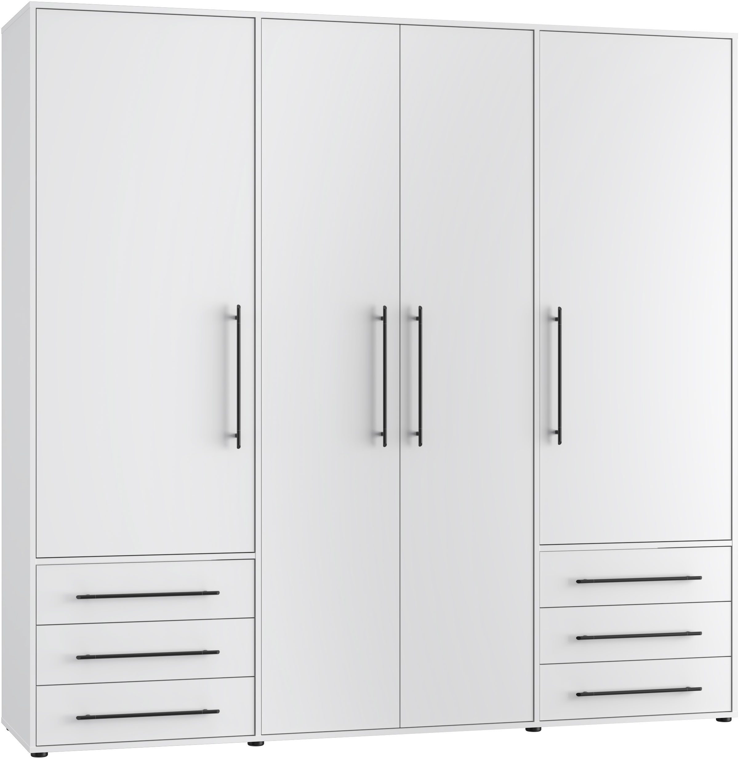 FORTE Drehtürenschrank Mokkaro, Kleiderschrank,zeitloses Design, 4 türig viel Stauraum, Schubladen, Stangengriffe, Made in Europe