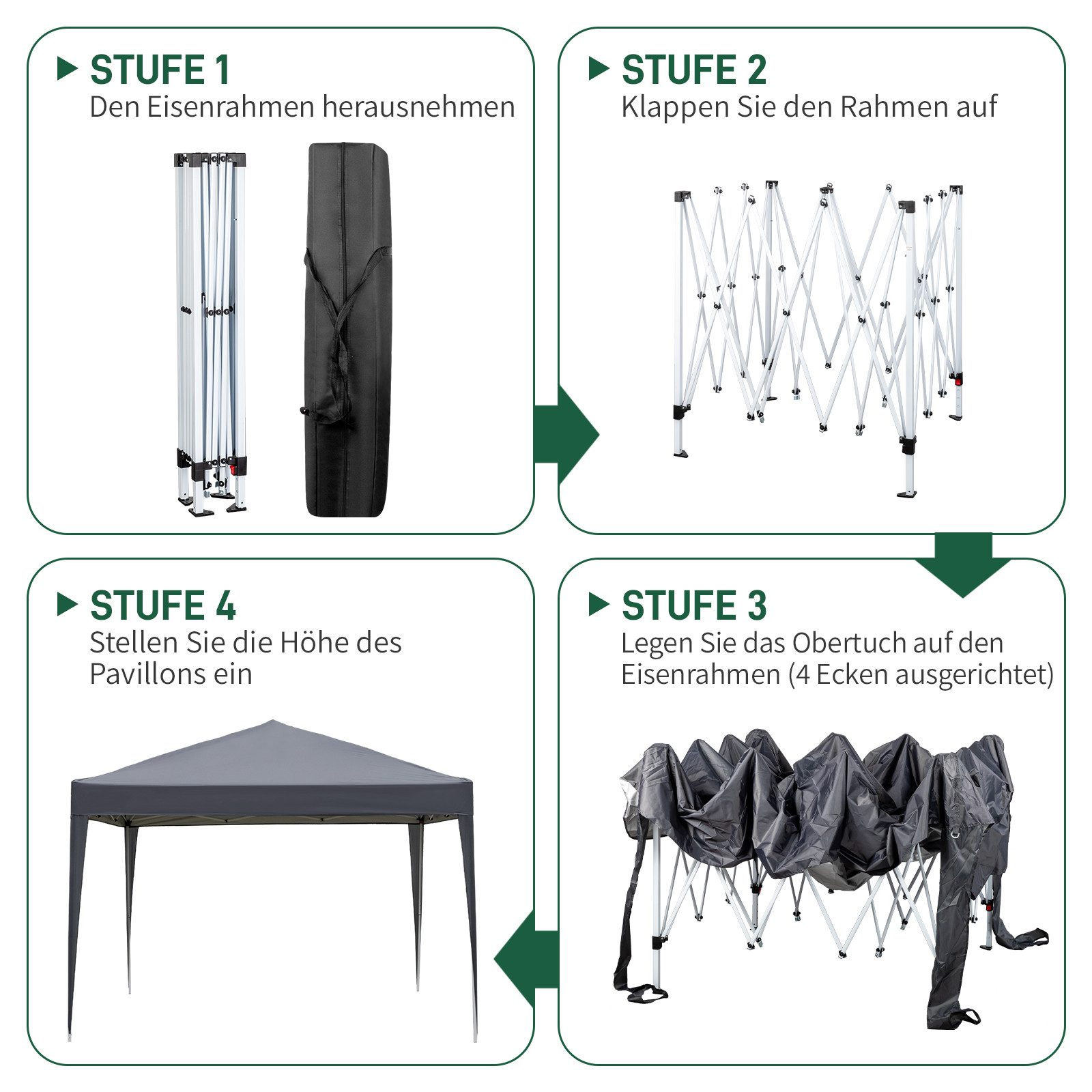 LALAHO Faltpavillon Pavillon 3x3m Pop-Up Gartenzelt höhenverstellbar, Partyzelt, UV-Schutz Gartenpavillon mit Tasche Faltzelt, für Garten, Balkon