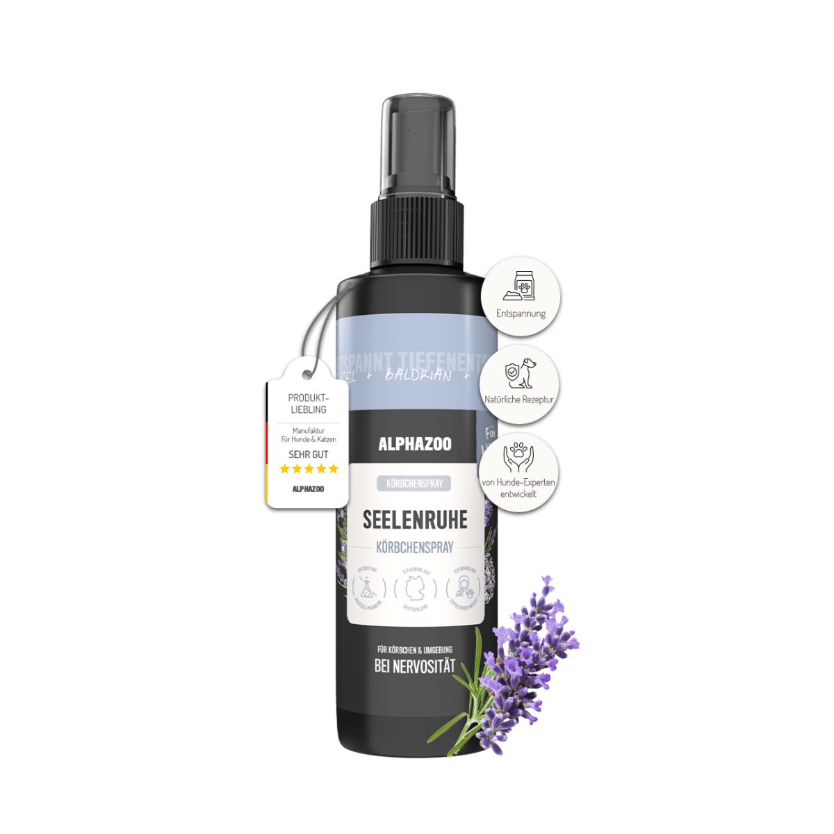 ALPHAZOO Fellpflege Seelenruhe Spray für Hunde 250 ml, 250 ml, Natürliches Anti Stress Beruhigungsmittel I mit Baldrian