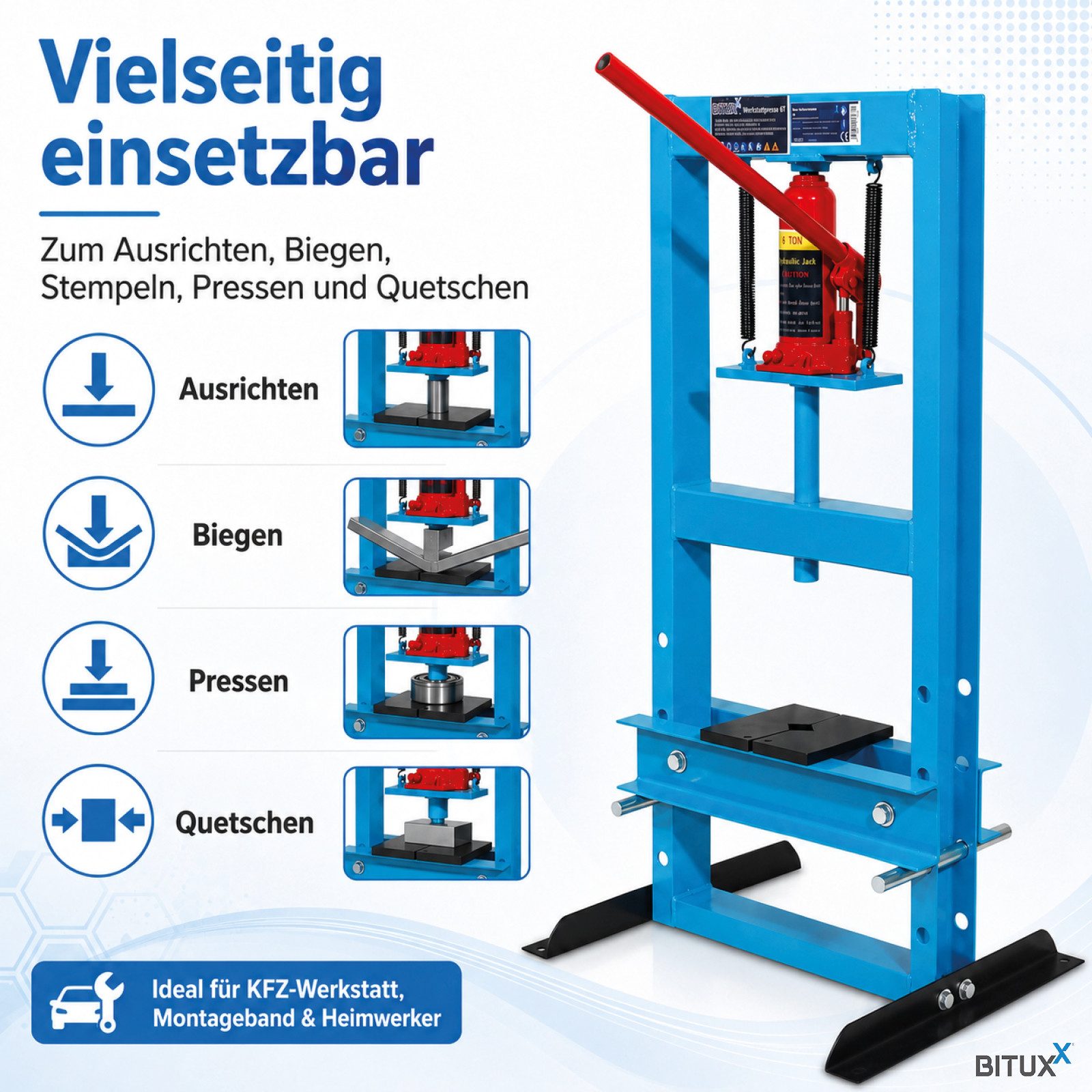 Bituxx Werkstattpresse 6T Blau, MS-18965