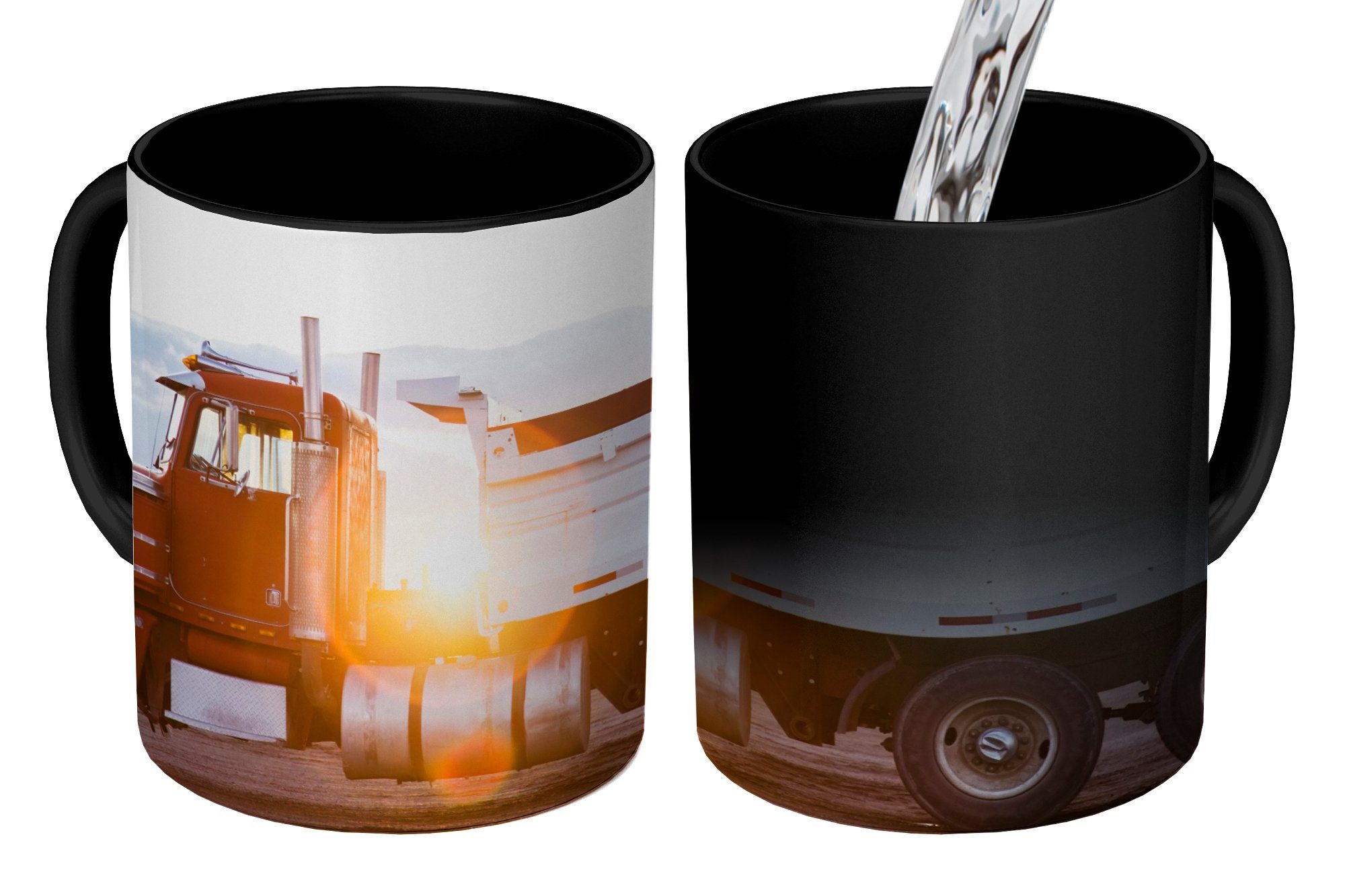 MuchoWow Tasse Sonnenstrahlen entlang des amerikanischen Trucks, Keramik, Farbwechsel, Kaffeetassen, Teetasse, Zaubertasse, Geschenk