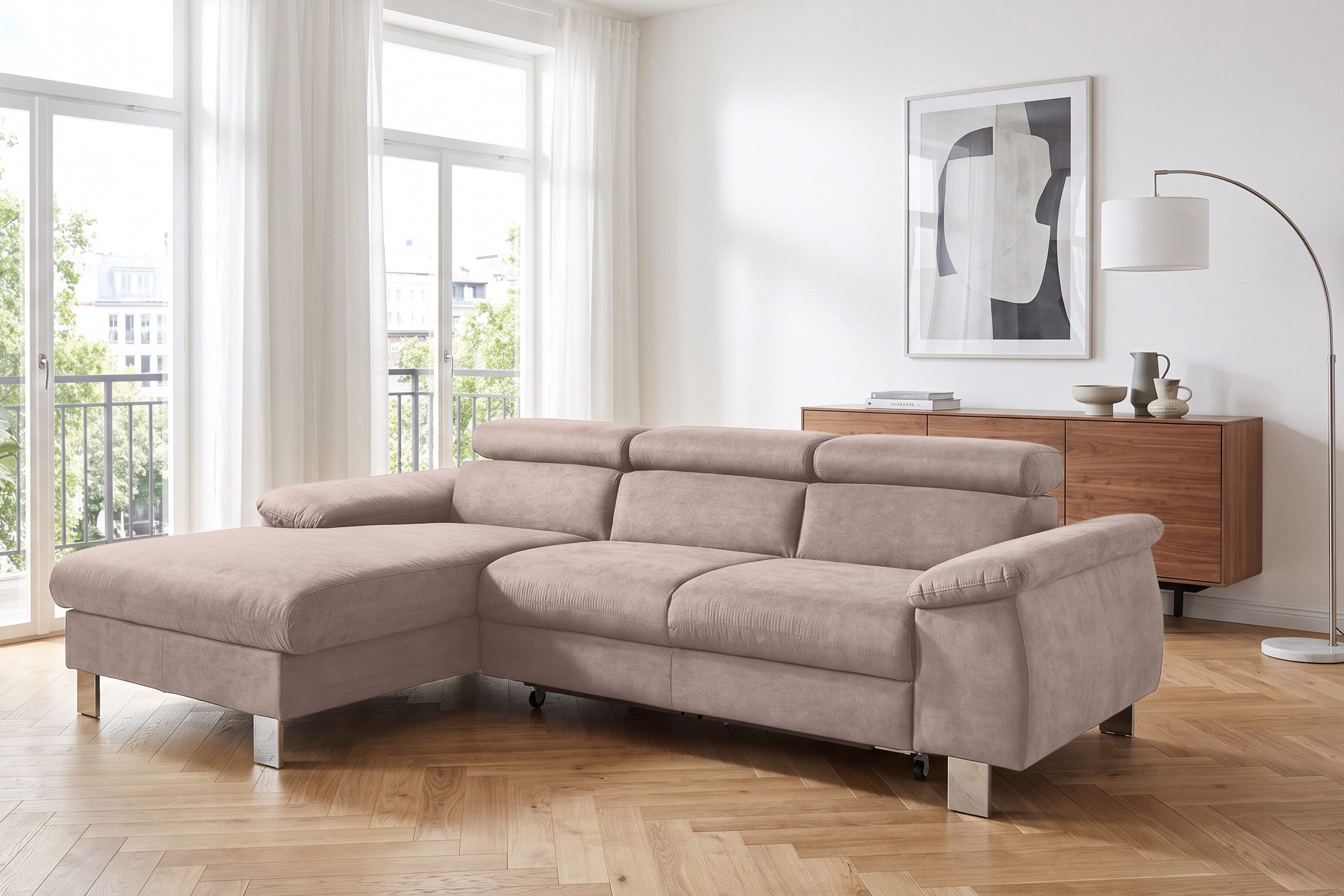 COTTA Ecksofa Komaris L-Form, B: 244 cm, mit Kopfteilverstellung, optional Schlaffunktion, Bettkasten & Licht