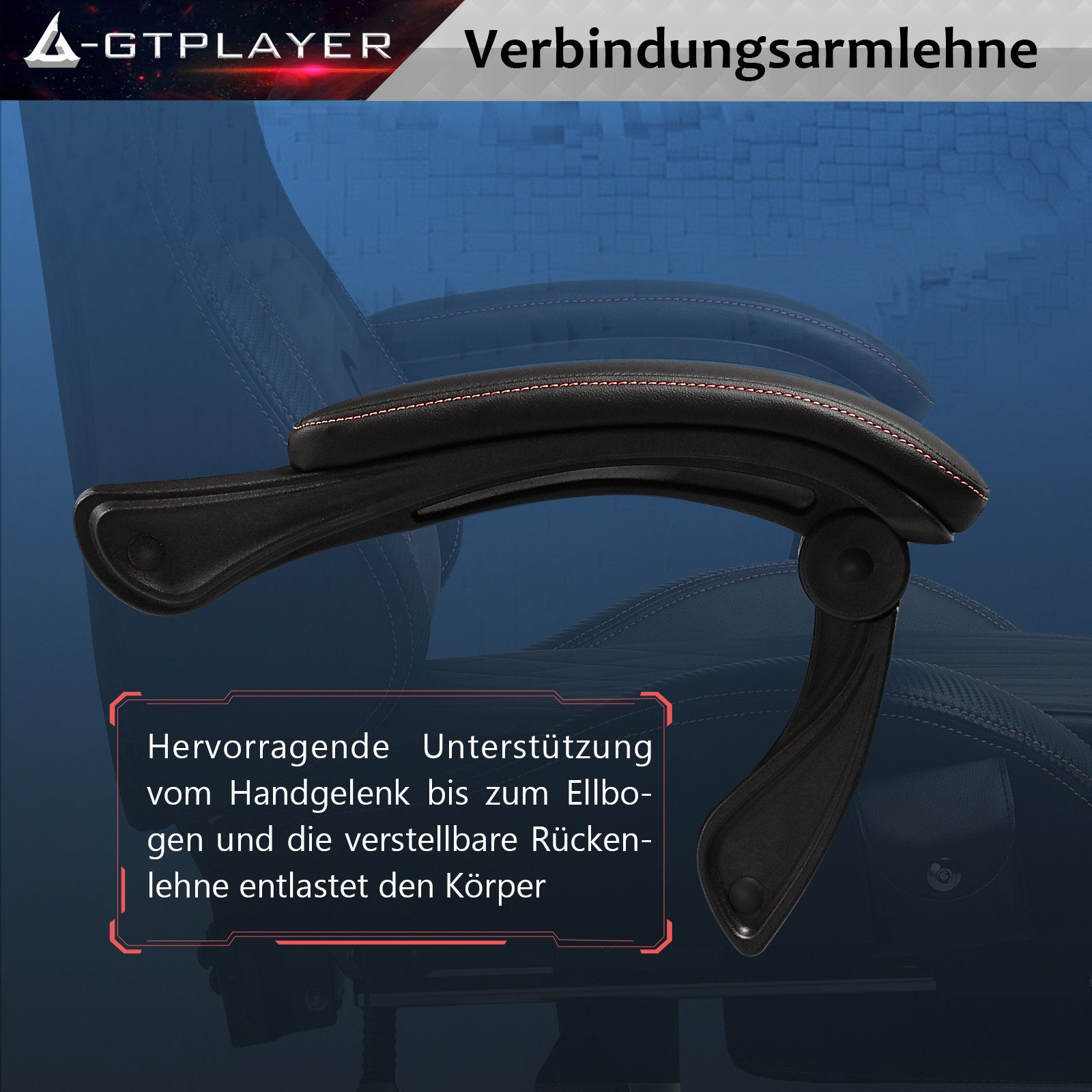 GTPLAYER Gaming-Stuhl ergonomischer Bürostuhl mit HIFI Stereo Lautsprecher, Verbindungsarmlehen beeindrukende Klang-atmosphäre – Bild 4 von 5