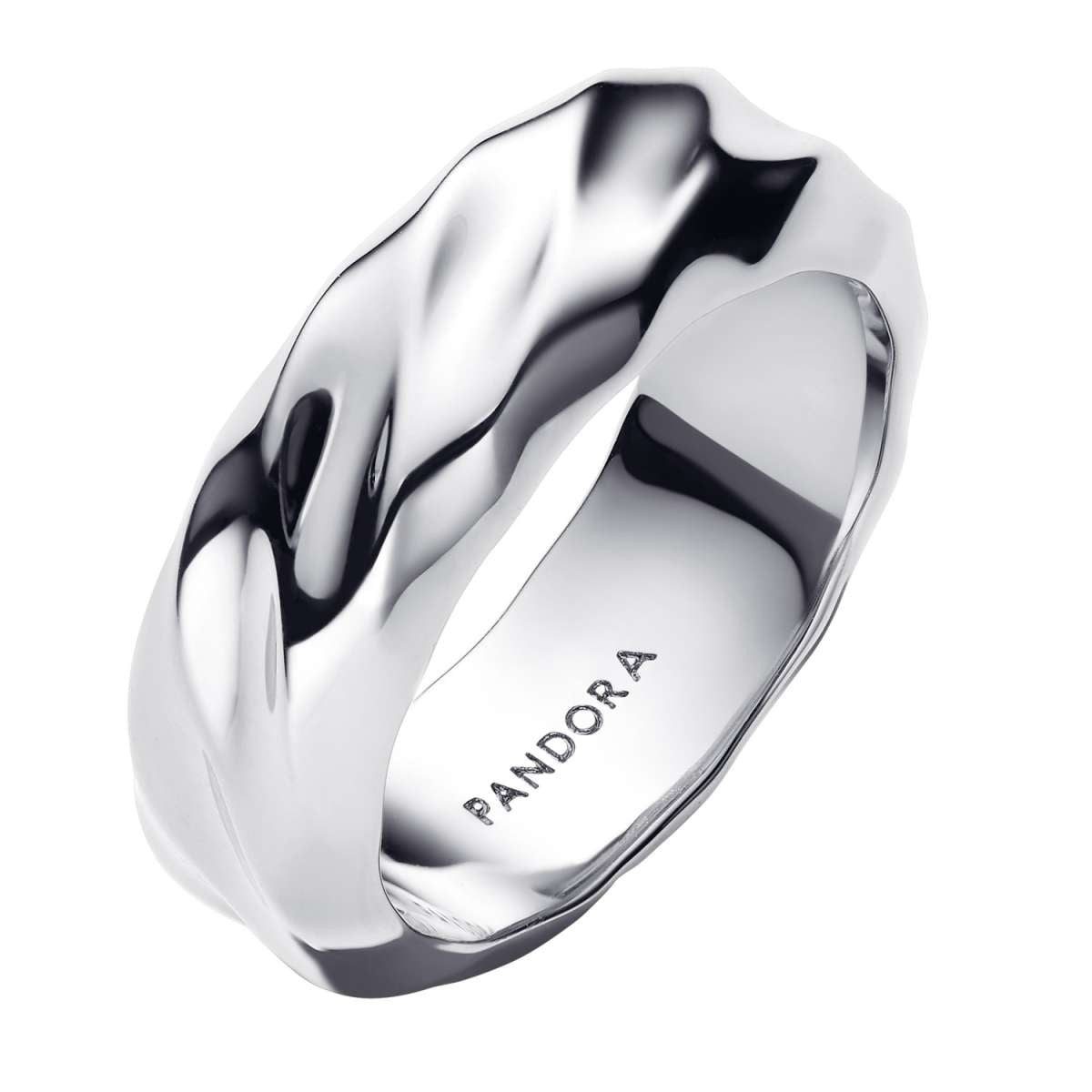 Pandora Silberring 193886C00, Breiter Bandring für Damen Wellig Silber