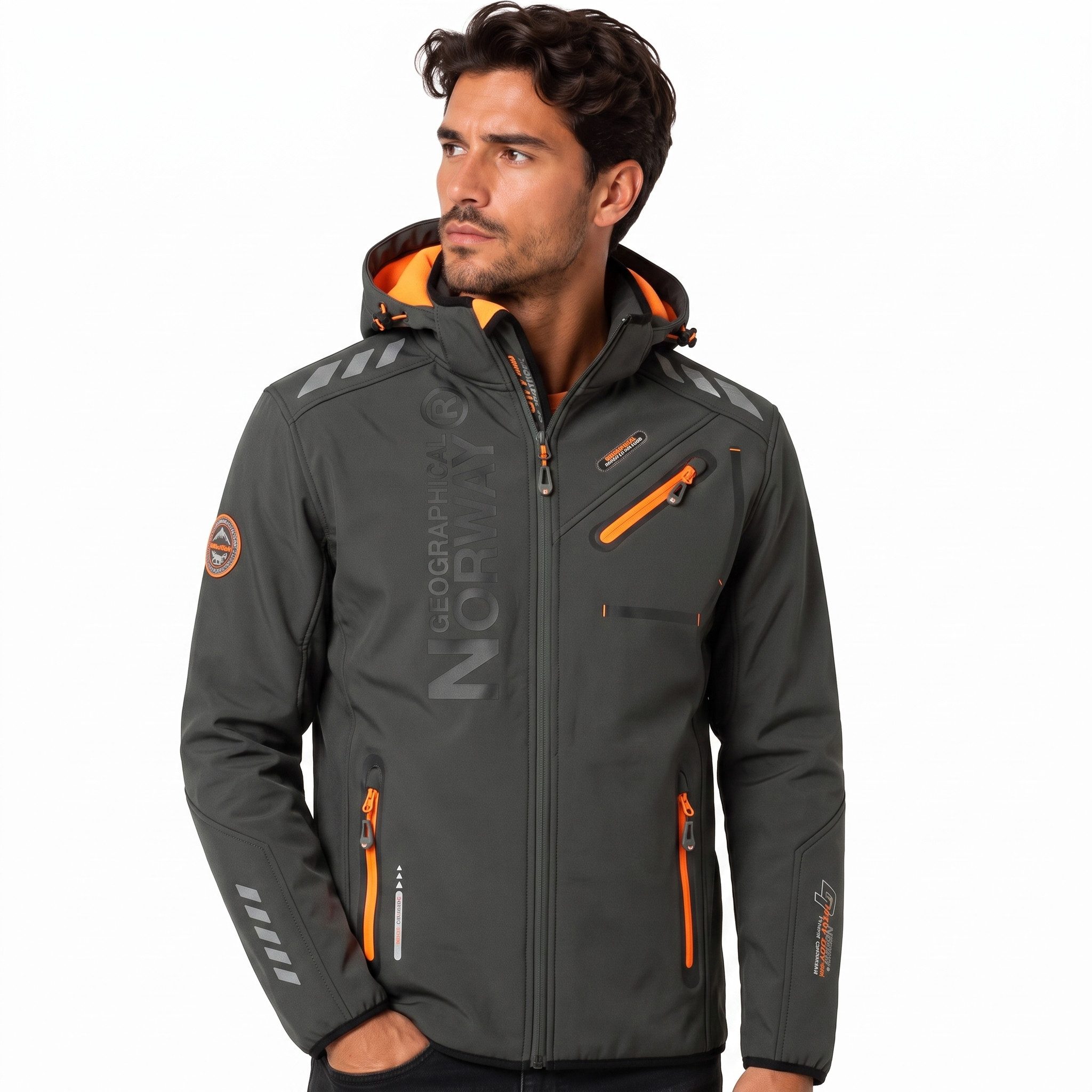 Geographical Norway Softshelljacke Herren Herbst Winter Jacke Softshell Outdoor Übergangsjacke (Packung, 1-St) Mit Kaputze 3XL Bis 7XL