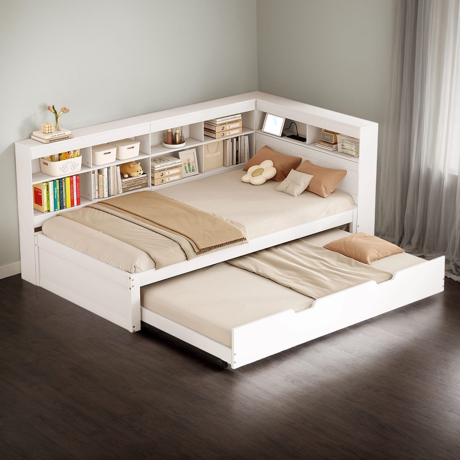 OKWISH Kinderbett Schlafsofa Funktionsbett Stauraumbett (mit Ausziehbett 90 günstig online kaufen