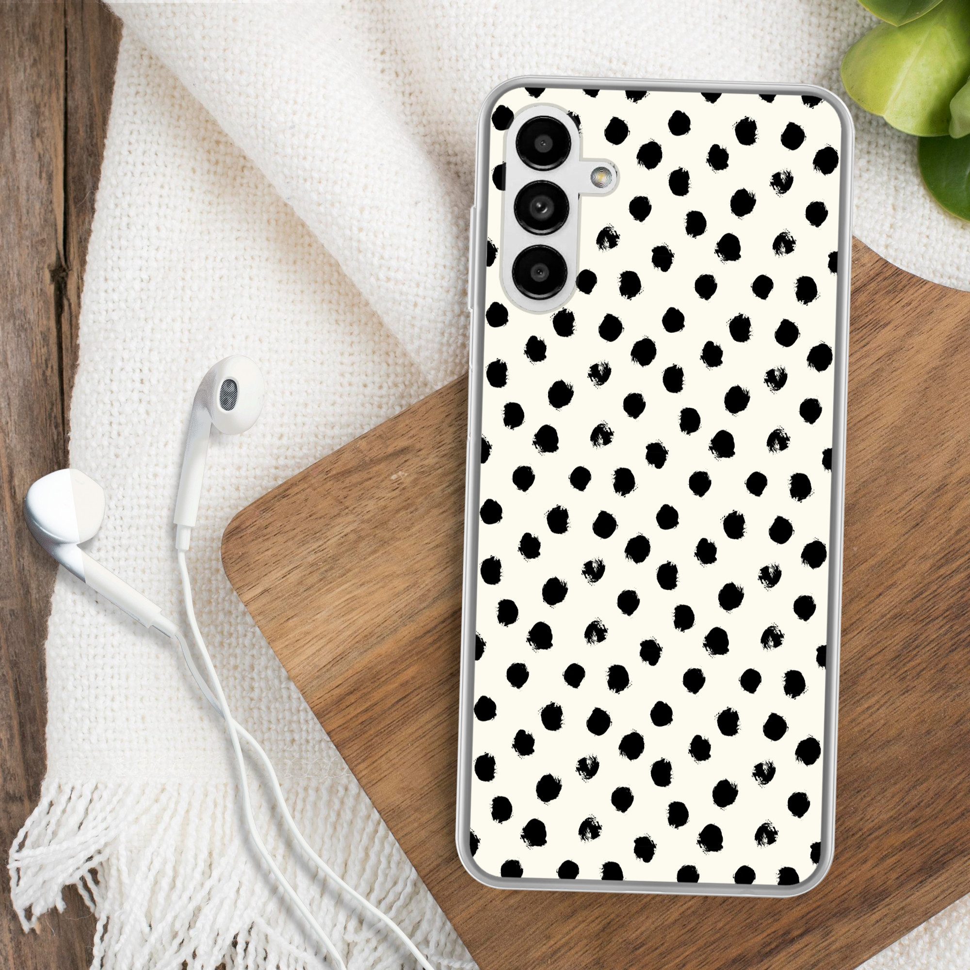 MuchoWow Handyhülle für Samsung Galaxy A04s Polka dots - Schwarz - Weiß - Druck - Minimali, Handy Case, Silikon, Bumper Case Dünn