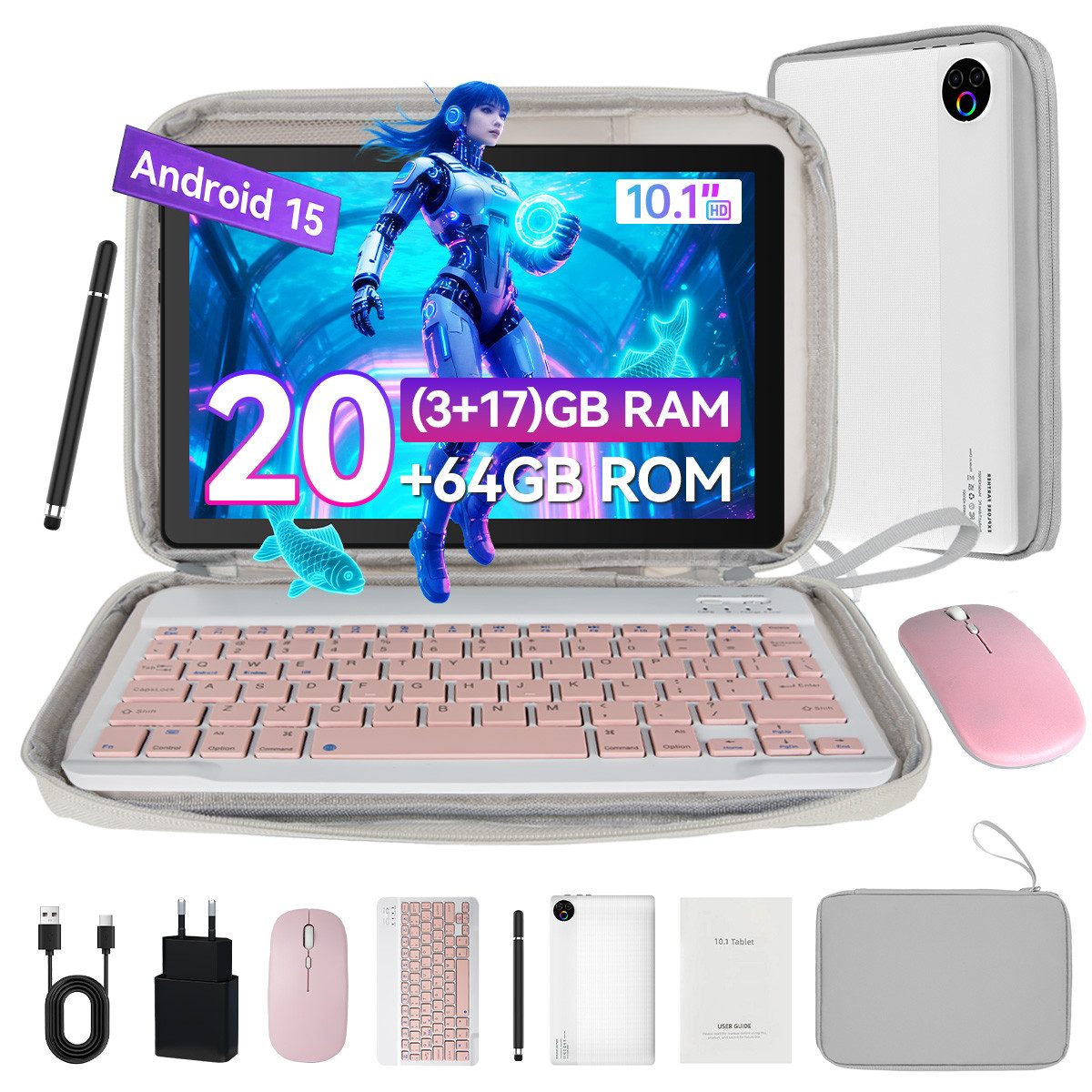 BUFO 10 Zoll 64 GB 1280x800 IPS Maus Tastatur Handschrift Stift Set Tablet (10", 64 GB, Android, WiFi, Dual-Kamera)