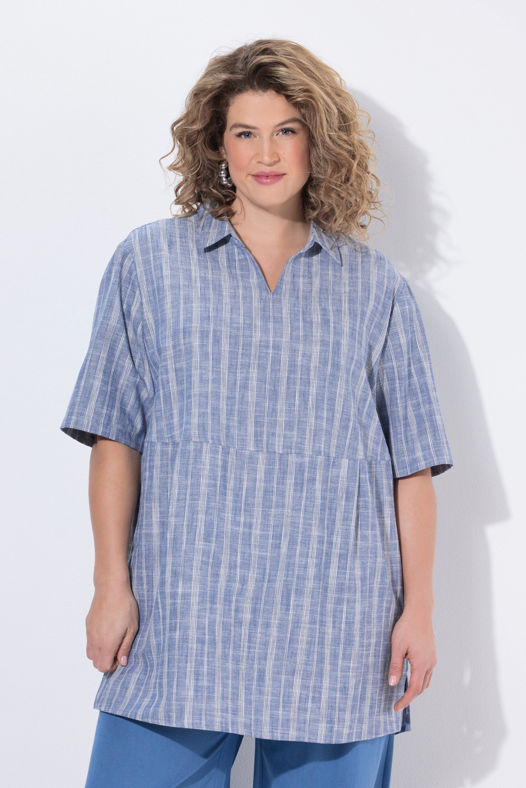 Ulla Popken Tunika Blusen-Tunika Streifen Egg-Shape Hemdkragen