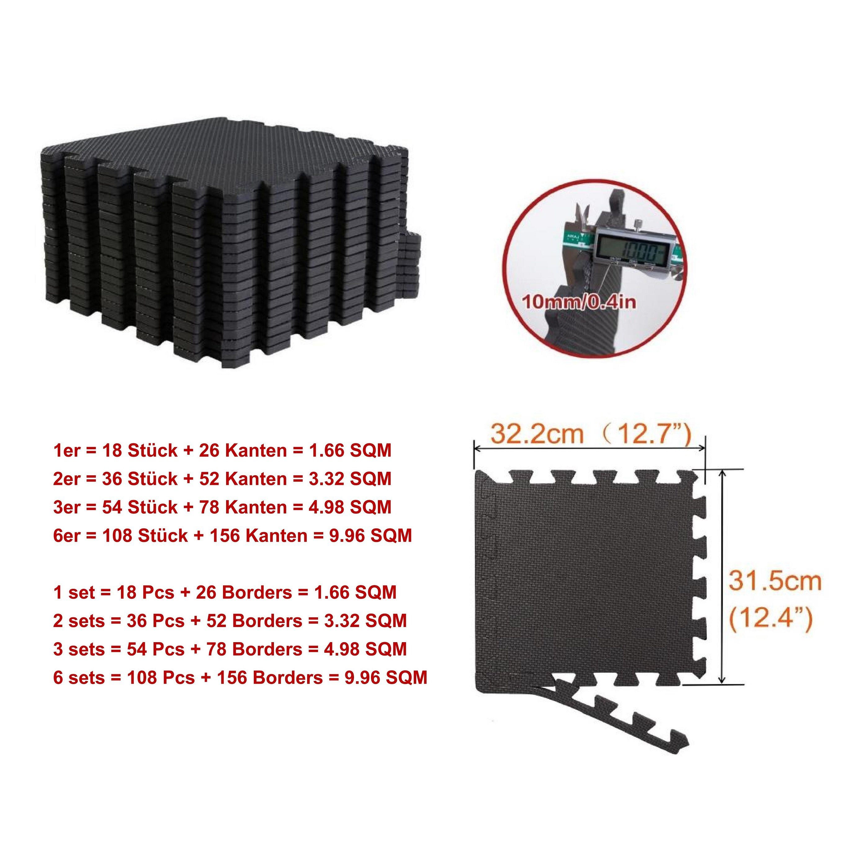 BodenMax Bodenturnmatte BodenMax® bodenschutzmatte sportmatte 30x30x1cm 36stück=3.32m²(11.44€/m²)schwarz puzzle
