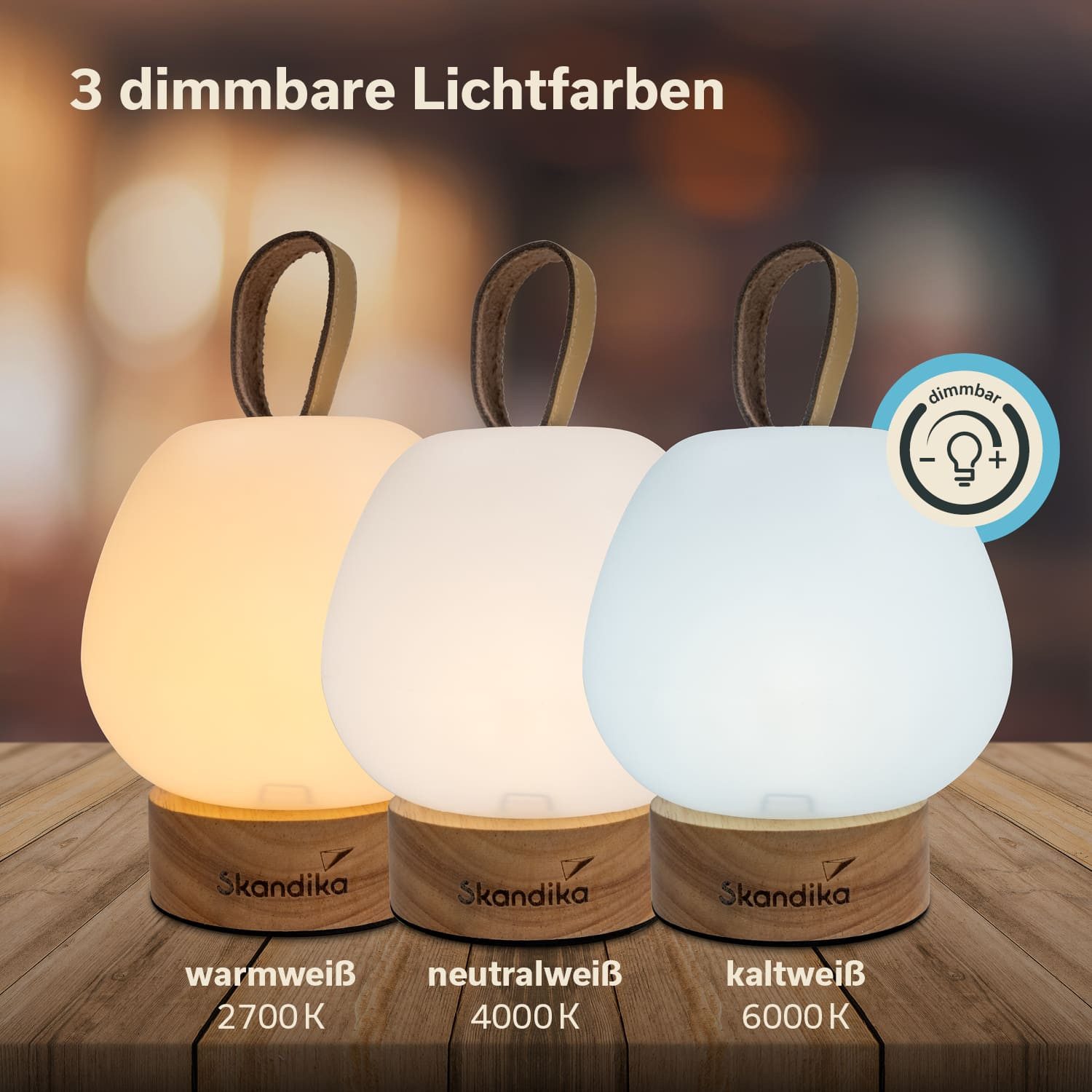 Skandika LED Gartenleuchte Campinglampe Gnista, wiederaufladbar, LED-Anzeige, Gewicht 250 g, mit USB Typ C Ladekabel, 2000 mAh, 3 Lichtfarben, stufenlos dimmbar
