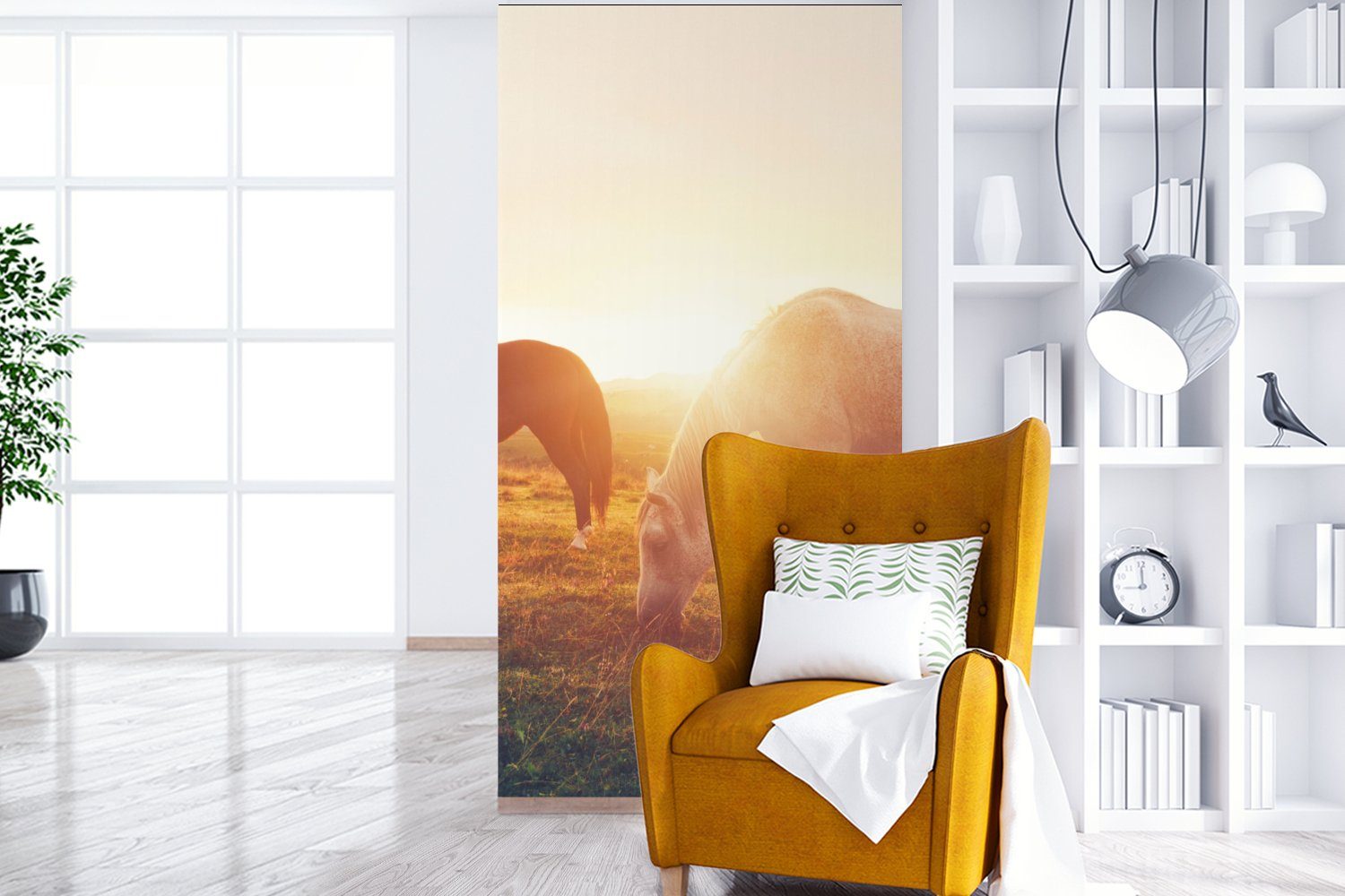 Küche, für Fototapete Schlafzimmer St), - bedruckt, Sonne - (2 Fototapete Tiere, Pferde Matt, Vliestapete MuchoWow Wohnzimmer