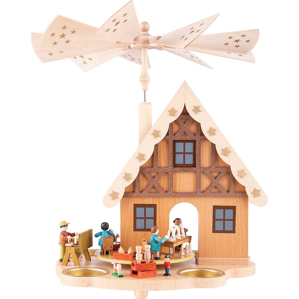 Erzgebirgische Volkskunst Richard Glässer GmbH Weihnachtspyramide 1-stöckige Pyramide Haus Schauwerkstatt (29cm) von Richard Glässer