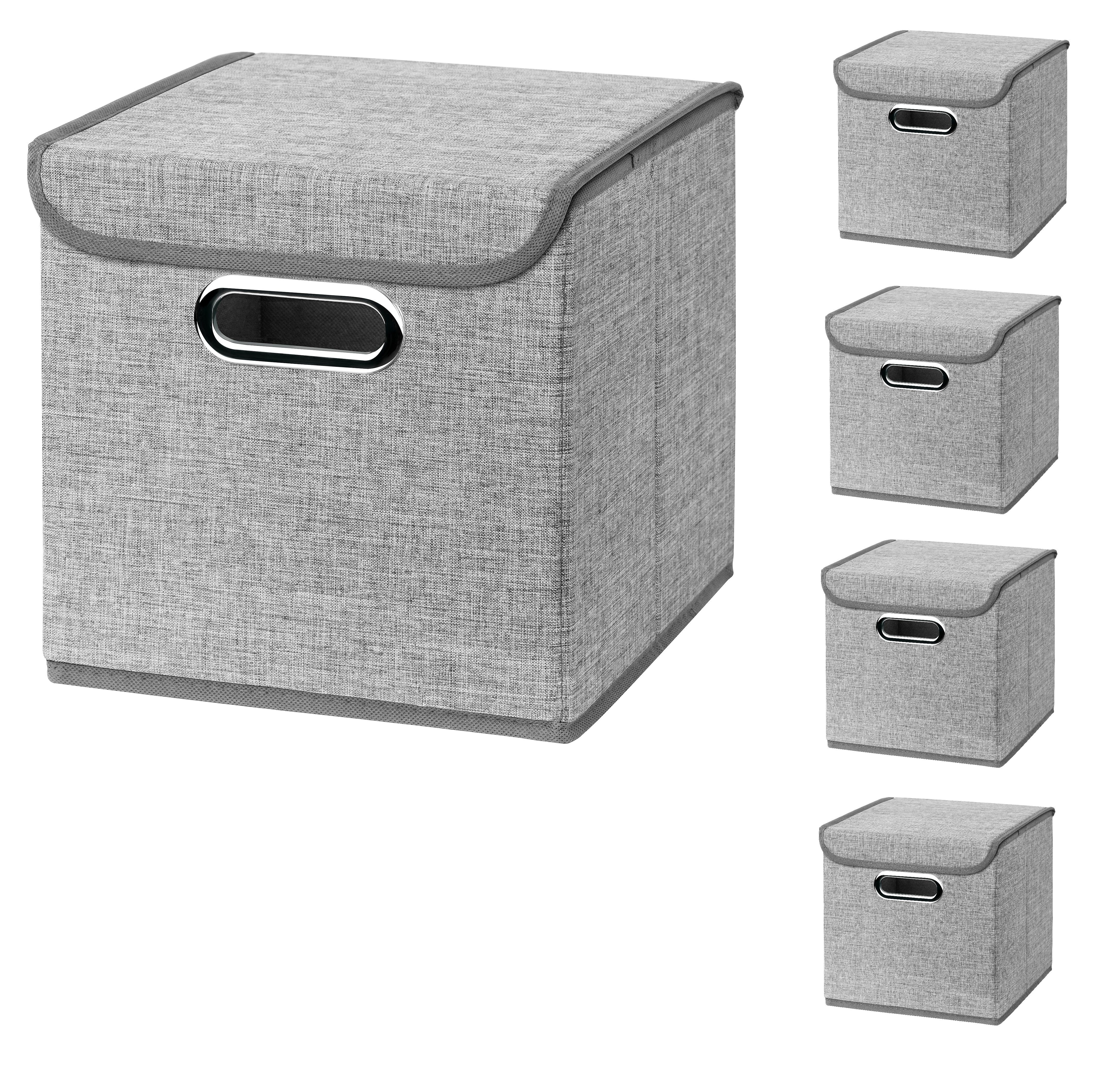 StickandShine Faltbox 5er Set mit Deckel 25x25 cm – Hellgrau, Schwarz, Weiß, Türkis, Creme