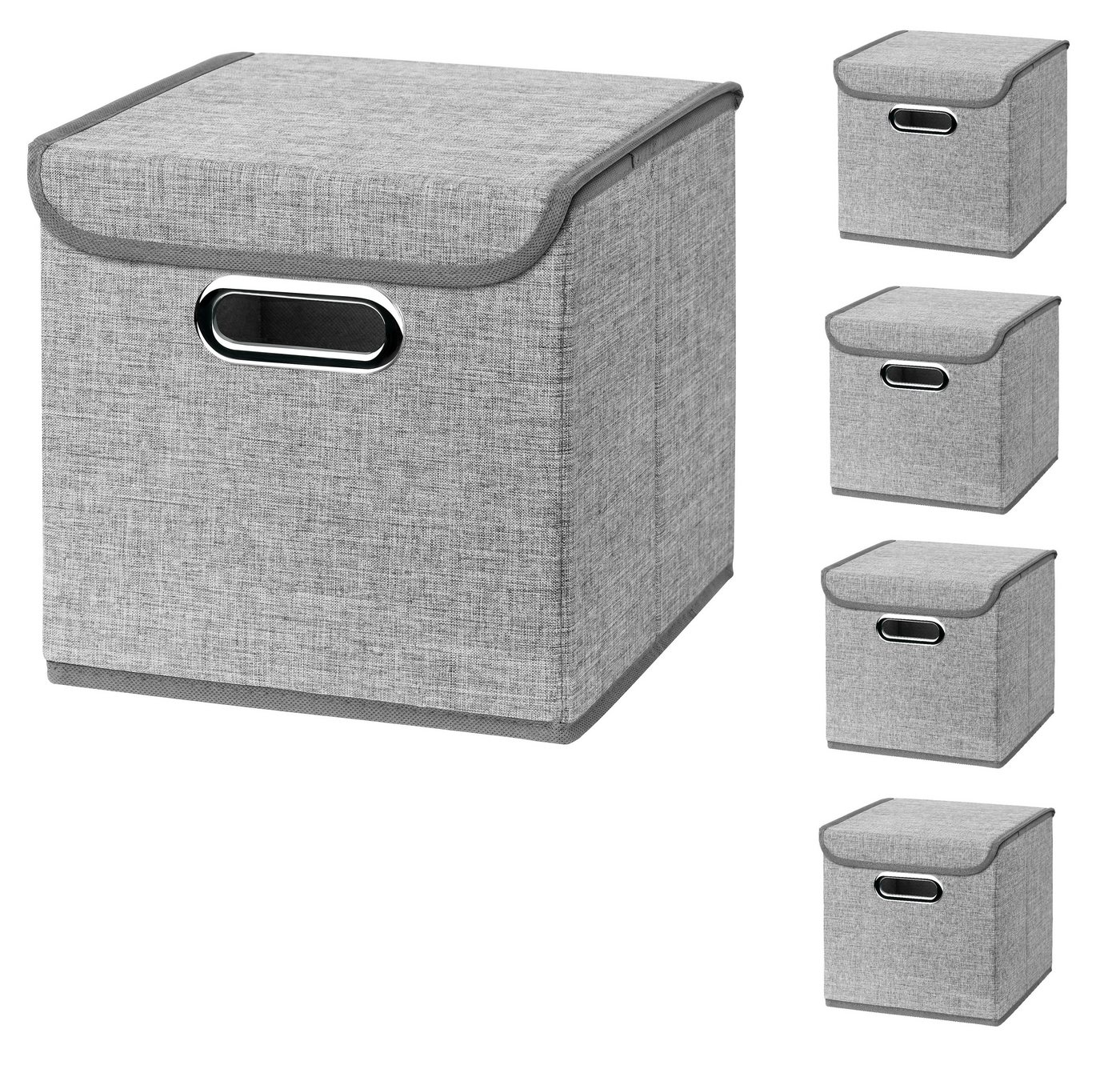 StickandShine Faltbox 5er Set mit Deckel 25x25 cm – Hellgrau, Schwarz, Weiß, Türkis, Creme