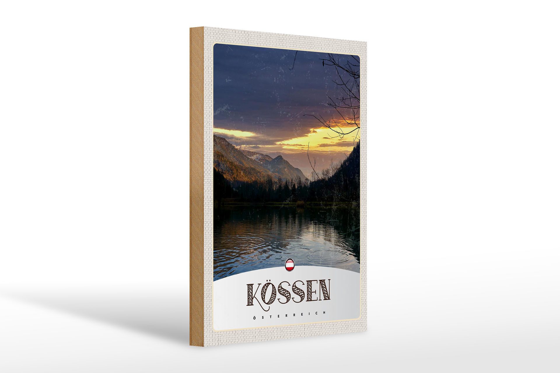 Holzbild Reise 20x30cm Kössen Österreich See Natur Gebirge