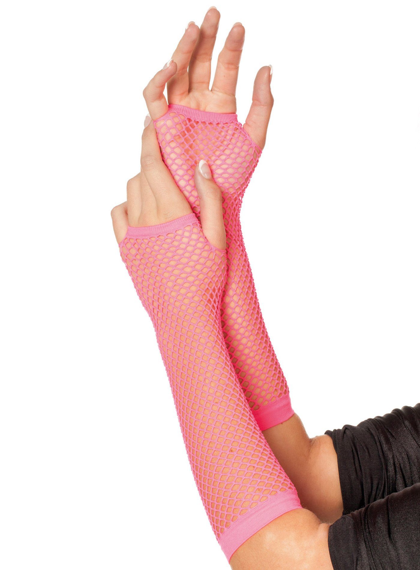 Kostüm Fingerlose Netzhandschuhe neon-pink
